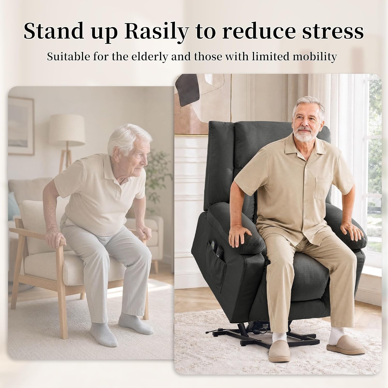 image:imageKorser Dual Motor Power Lift Recliner Chair for Elderly with Massage and Heat Oversized Electric Recliner with Side Pockets Living Room Waffle GreyGrey1