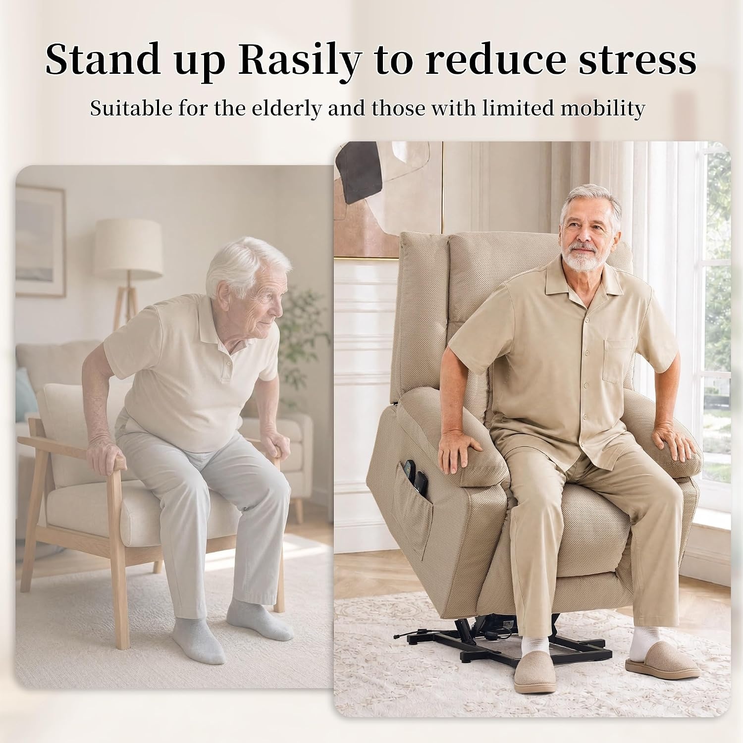 image:imageKorser Dual Motor Power Lift Recliner Chair for Elderly with Massage and Heat Oversized Electric Recliner with Side Pockets Living Room Waffle GreyKhaki