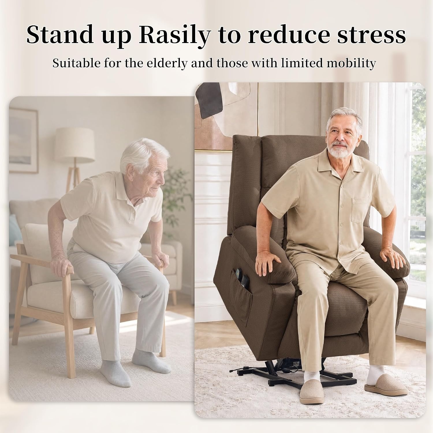 image:imageKorser Dual Motor Power Lift Recliner Chair for Elderly with Massage and Heat Oversized Electric Recliner with Side Pockets Living Room Waffle GreyLightbrown