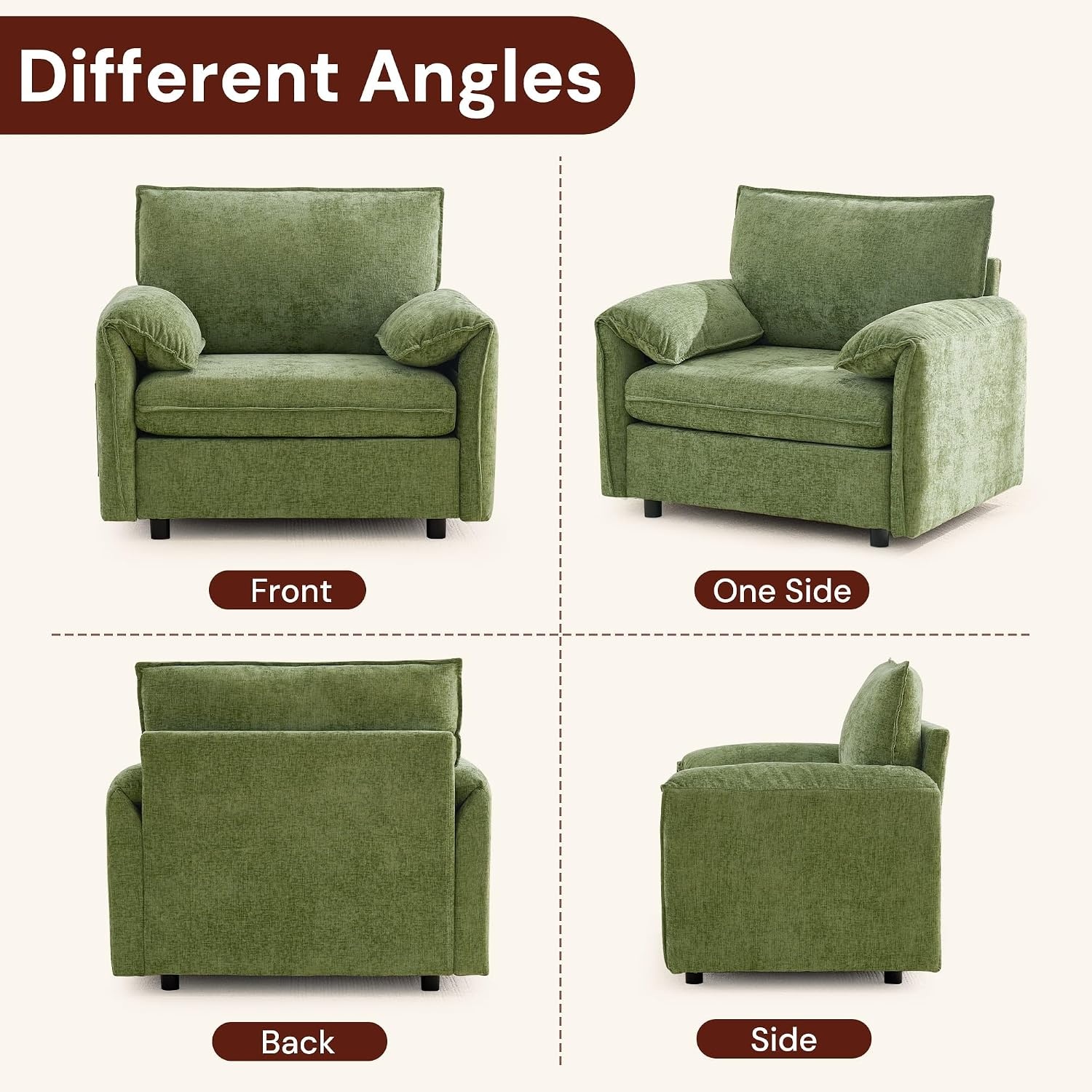 image:imageKorser Oversized Accent Chair 393 Wide Arm Chairs for Living Room amp Bedroom Modern Lounge Chair Upholstered MidCentury Reading Chair Comfy Living Room Chair Single Sofa Chair Chenille BeigeGreen