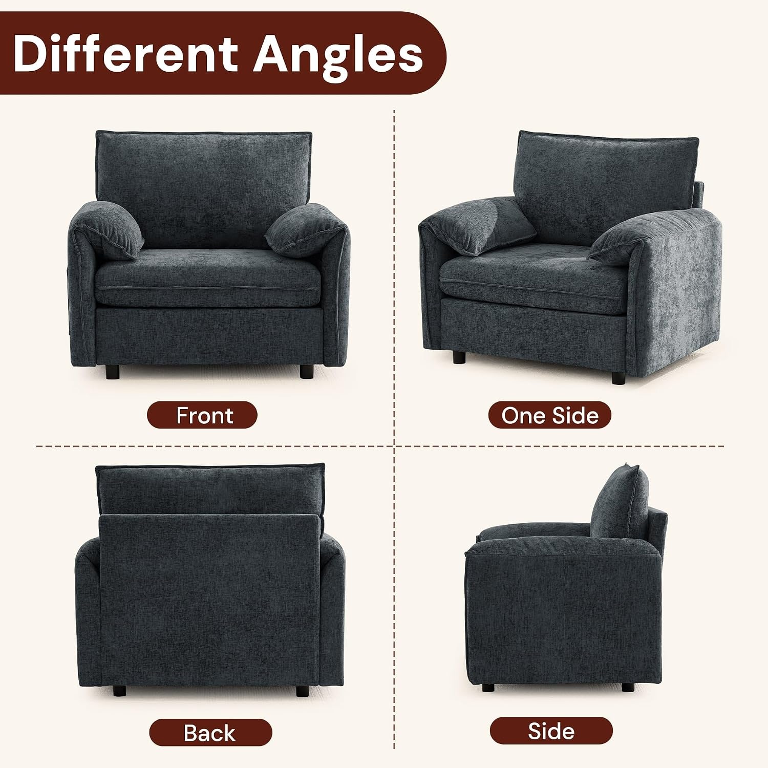 image:imageKorser Oversized Accent Chair 393 Wide Arm Chairs for Living Room amp Bedroom Modern Lounge Chair Upholstered MidCentury Reading Chair Comfy Living Room Chair Single Sofa Chair Chenille BeigeGrey