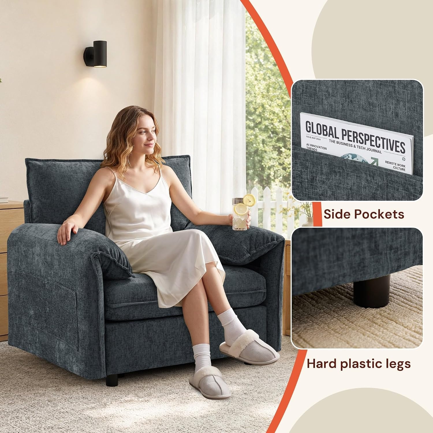 image:imageKorser Oversized Accent Chair 393 Wide Arm Chairs for Living Room amp Bedroom Modern Lounge Chair Upholstered MidCentury Reading Chair Comfy Living Room Chair Single Sofa Chair Chenille BeigeGrey