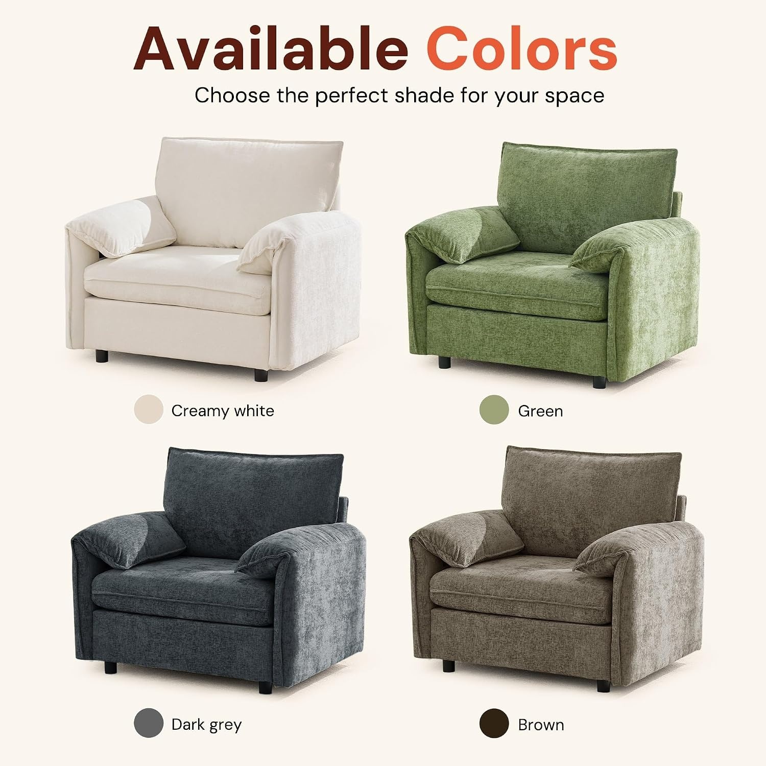 image:imageKorser Oversized Accent Chair 393 Wide Arm Chairs for Living Room amp Bedroom Modern Lounge Chair Upholstered MidCentury Reading Chair Comfy Living Room Chair Single Sofa Chair Chenille BeigeBrown1