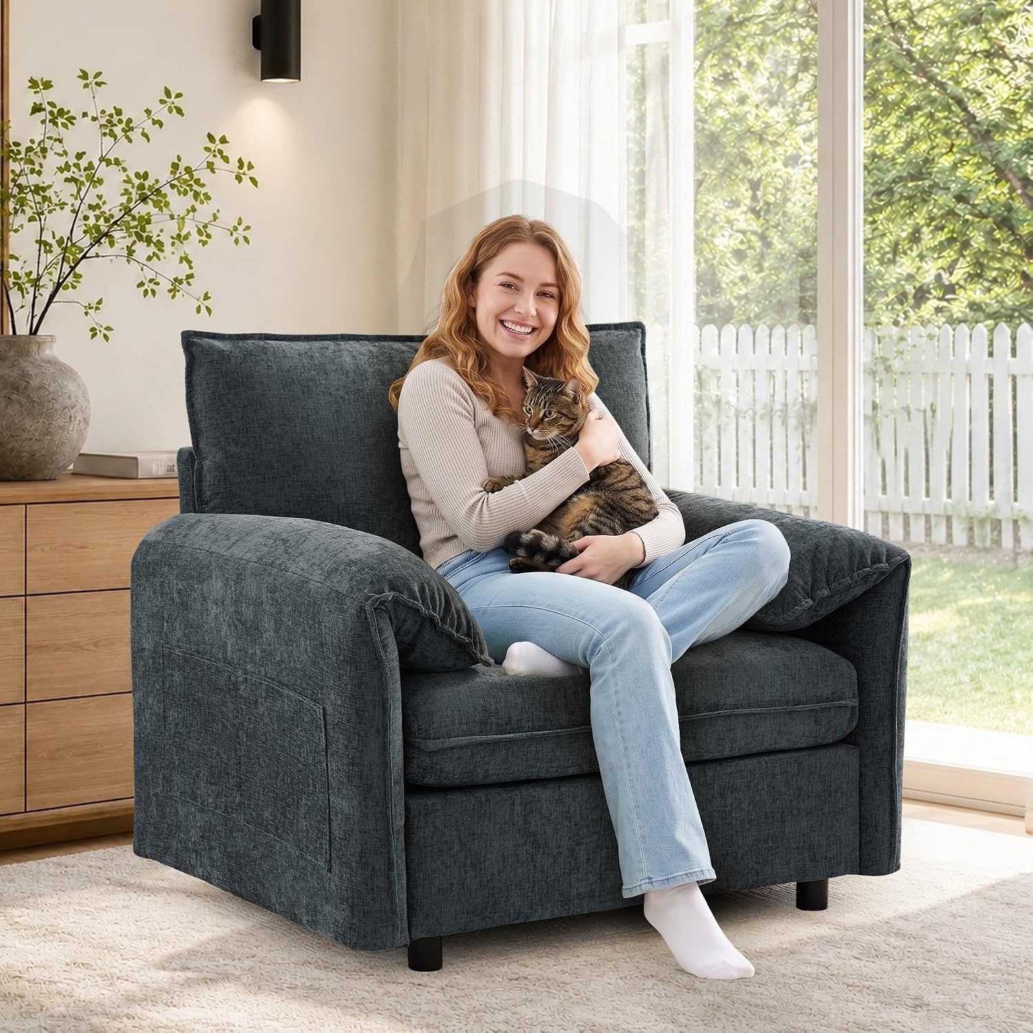image:imageKorser Oversized Accent Chair 393 Wide Arm Chairs for Living Room amp Bedroom Modern Lounge Chair Upholstered MidCentury Reading Chair Comfy Living Room Chair Single Sofa Chair Chenille BeigeGrey