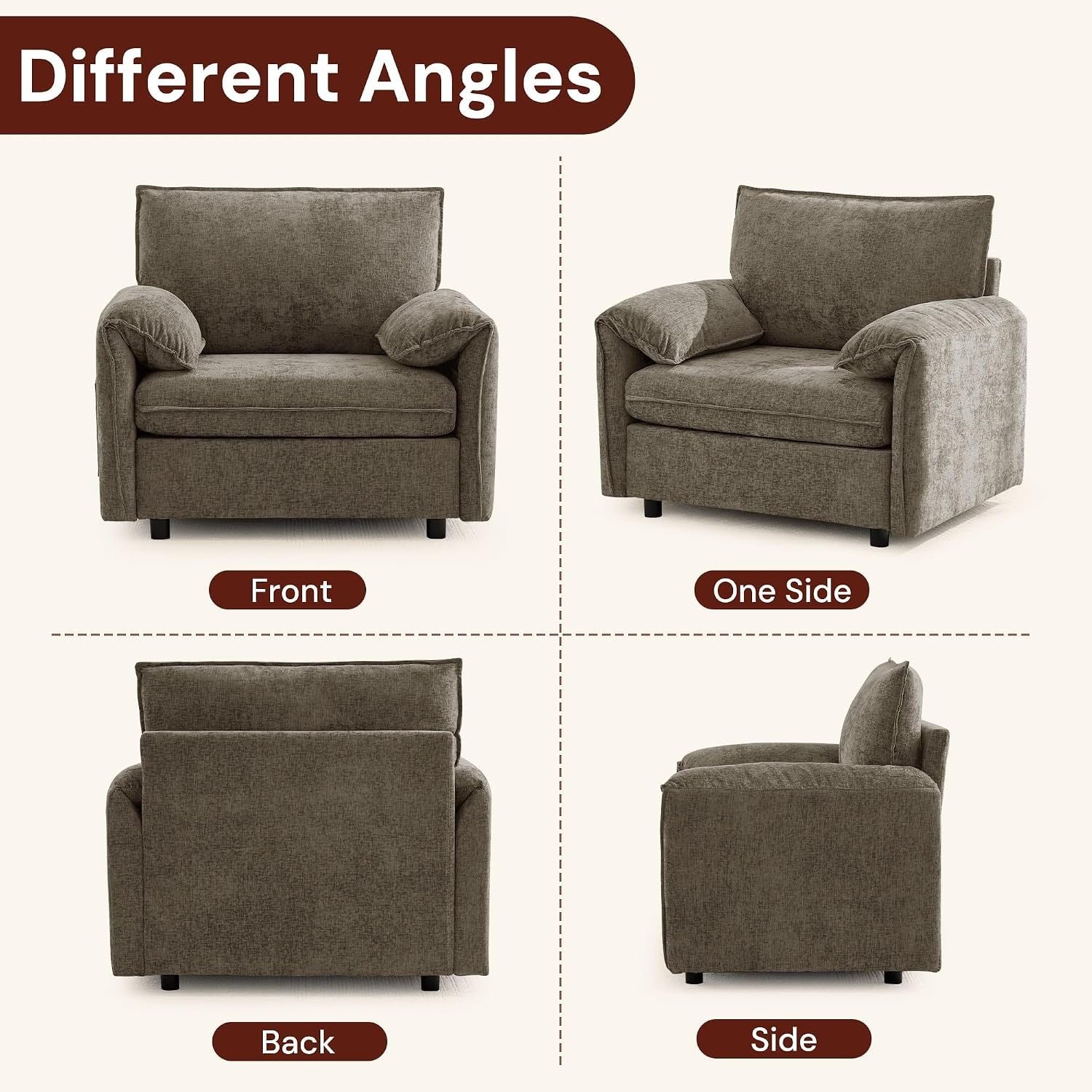 image:imageKorser Oversized Accent Chair 393 Wide Arm Chairs for Living Room amp Bedroom Modern Lounge Chair Upholstered MidCentury Reading Chair Comfy Living Room Chair Single Sofa Chair Chenille BeigeBrown1