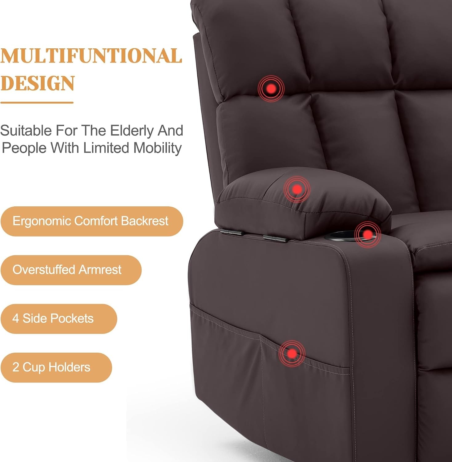 image:imageKorser Oversized Dual Motor Power Lift Recliner for Elderly with Massage and Heat Extra Wide Electric Recliner with Adjustable Headrest Lift Chair with Storebox Cupholder USB Ports Type C Black