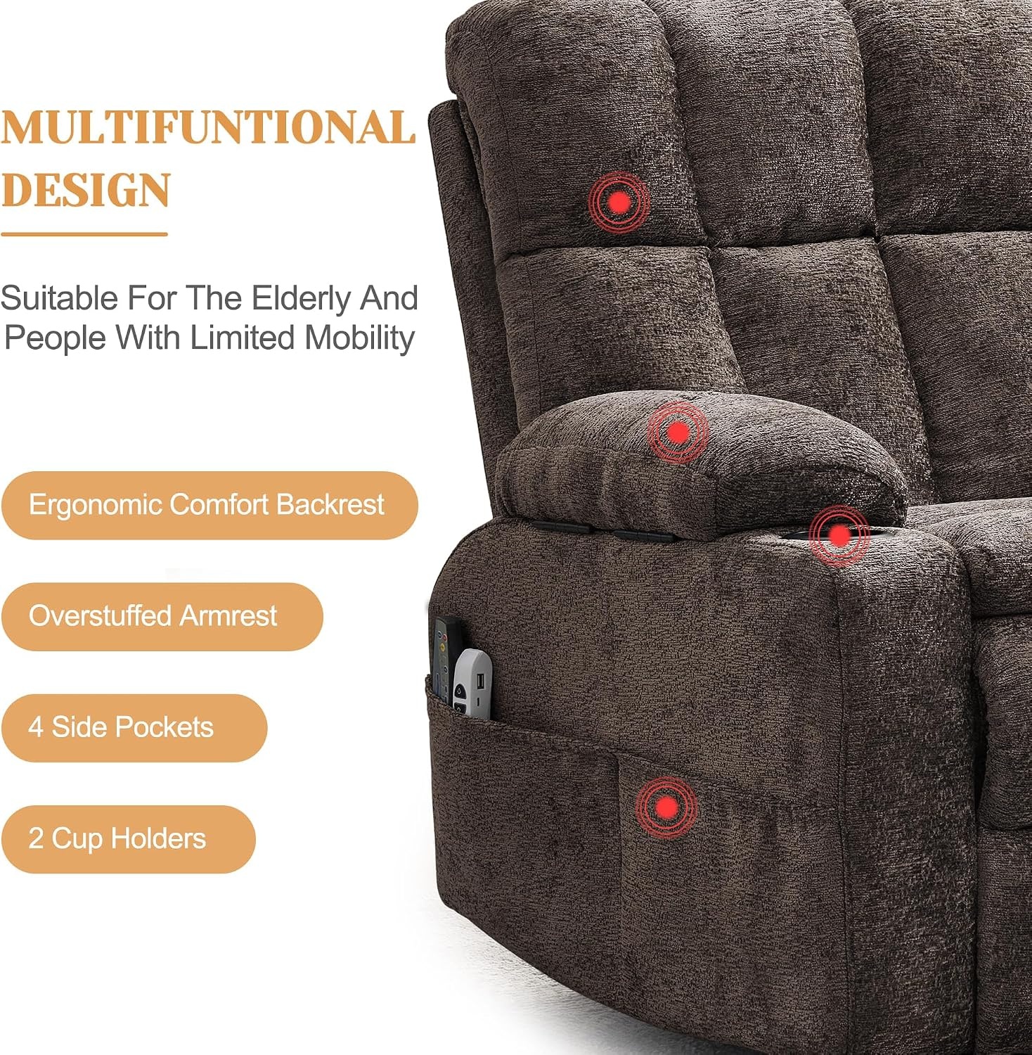 image:imageKorser Oversized Dual Motor Power Lift Recliner for Elderly with Massage and Heat Extra Wide Electric Recliner with Adjustable Headrest Lift Chair with Storebox Cupholder USB Ports Type C BlackBrown