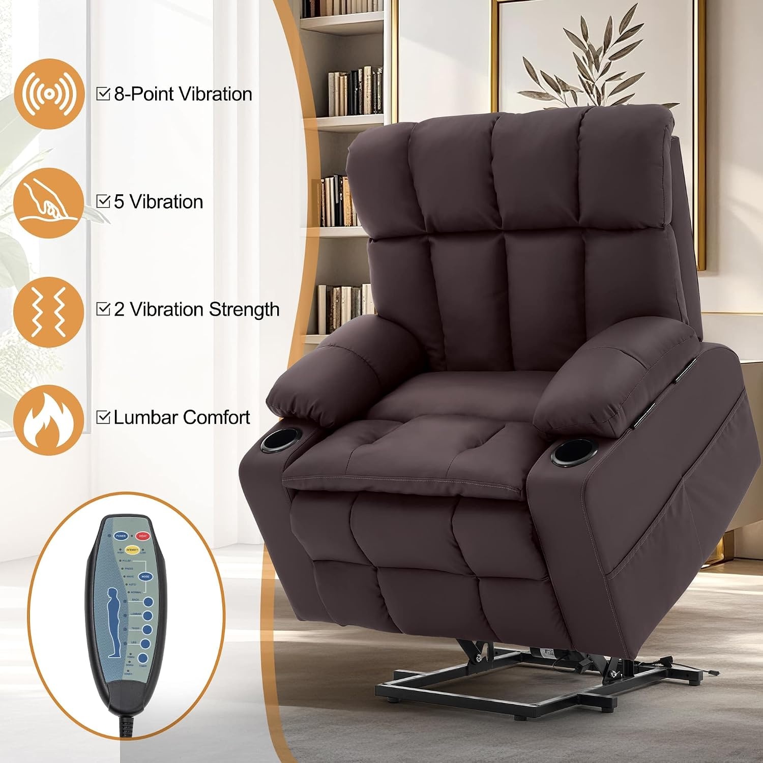 image:imageKorser Oversized Dual Motor Power Lift Recliner for Elderly with Massage and Heat Extra Wide Electric Recliner with Adjustable Headrest Lift Chair with Storebox Cupholder USB Ports Type C BlackBrown