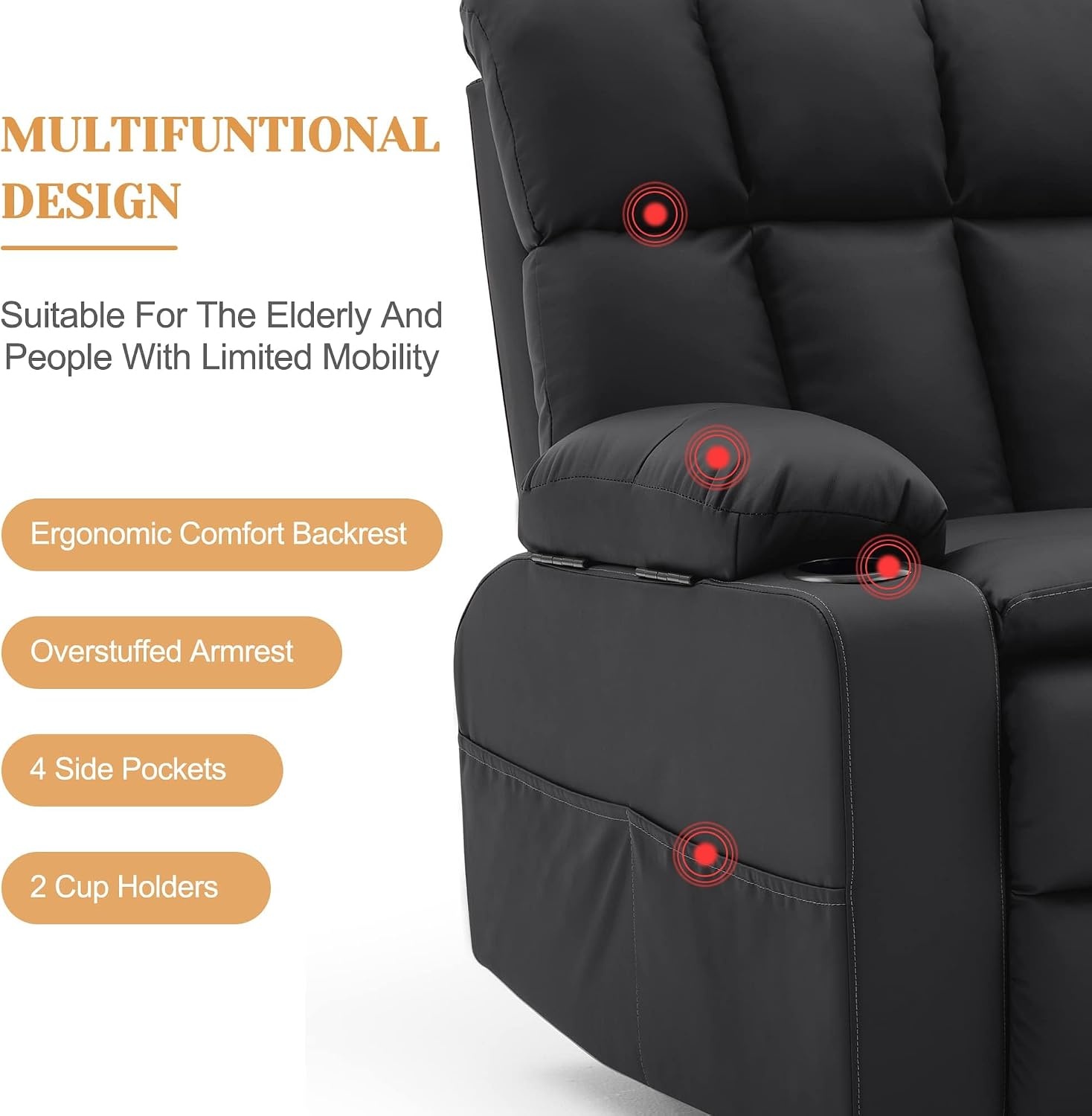 image:imageKorser Oversized Dual Motor Power Lift Recliner for Elderly with Massage and Heat Extra Wide Electric Recliner with Adjustable Headrest Lift Chair with Storebox Cupholder USB Ports Type C BlackBlack