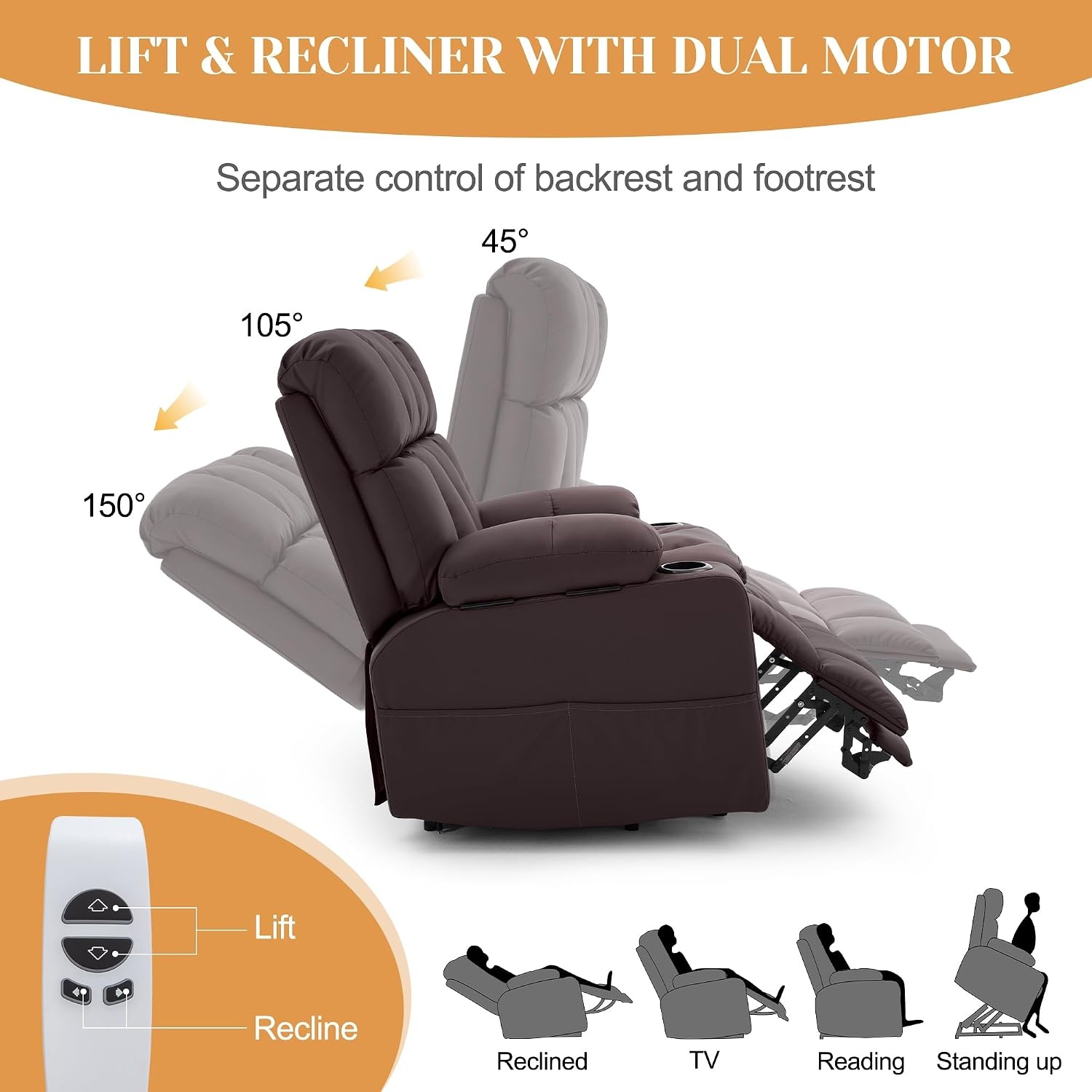 image:imageKorser Oversized Dual Motor Power Lift Recliner for Elderly with Massage and Heat Extra Wide Electric Recliner with Adjustable Headrest Lift Chair with Storebox Cupholder USB Ports Type C BlackBrown