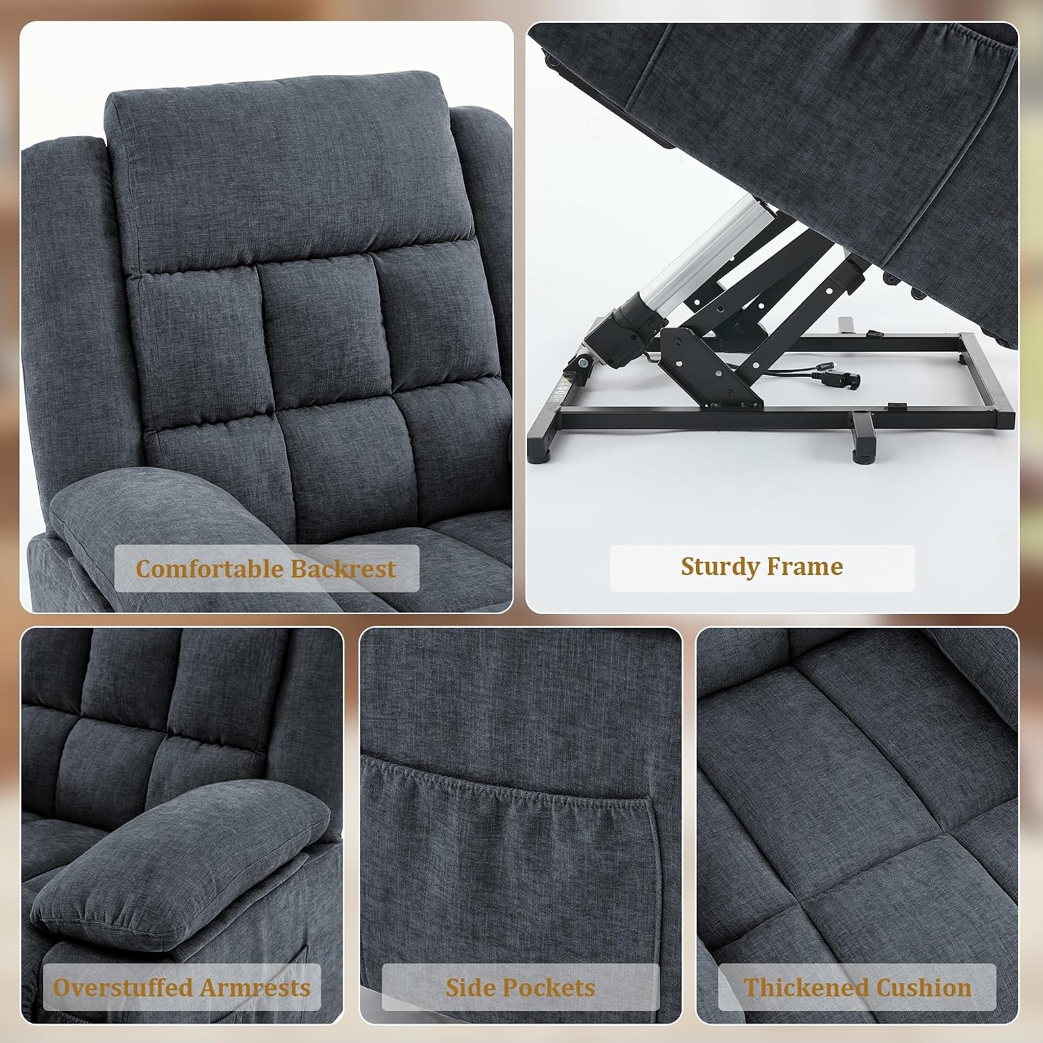image:imageKorser Power Lift Recliner Chair Electric Lift Recliner for Elderly with Heat and Massage Recliner Single Sofa with Infinite Position Electric Lift Chair for Living Room Bedroom BlackDark Grey