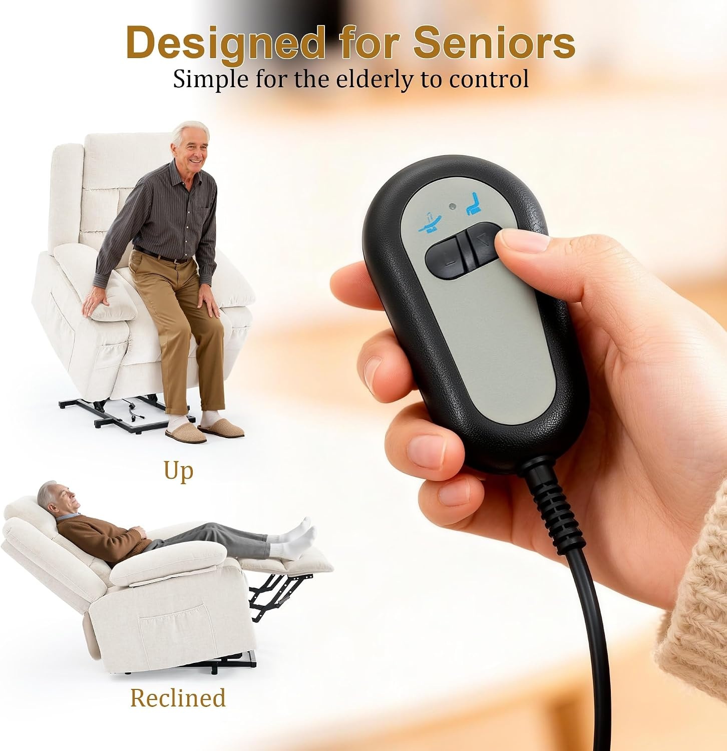 image:imageKorser Power Lift Recliner Chair Electric Lift Recliner for Elderly with Heat and Massage Recliner Single Sofa with Infinite Position Electric Lift Chair for Living Room Bedroom BlackBeige