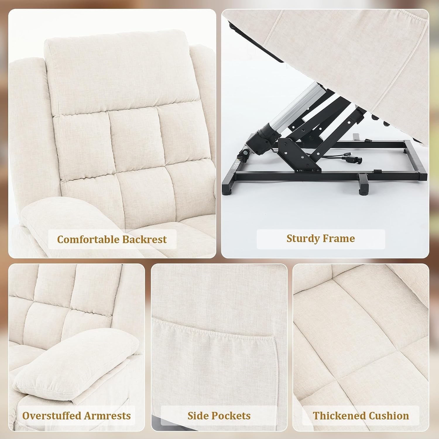 image:imageKorser Power Lift Recliner Chair Electric Lift Recliner for Elderly with Heat and Massage Recliner Single Sofa with Infinite Position Electric Lift Chair for Living Room Bedroom BlackBeige