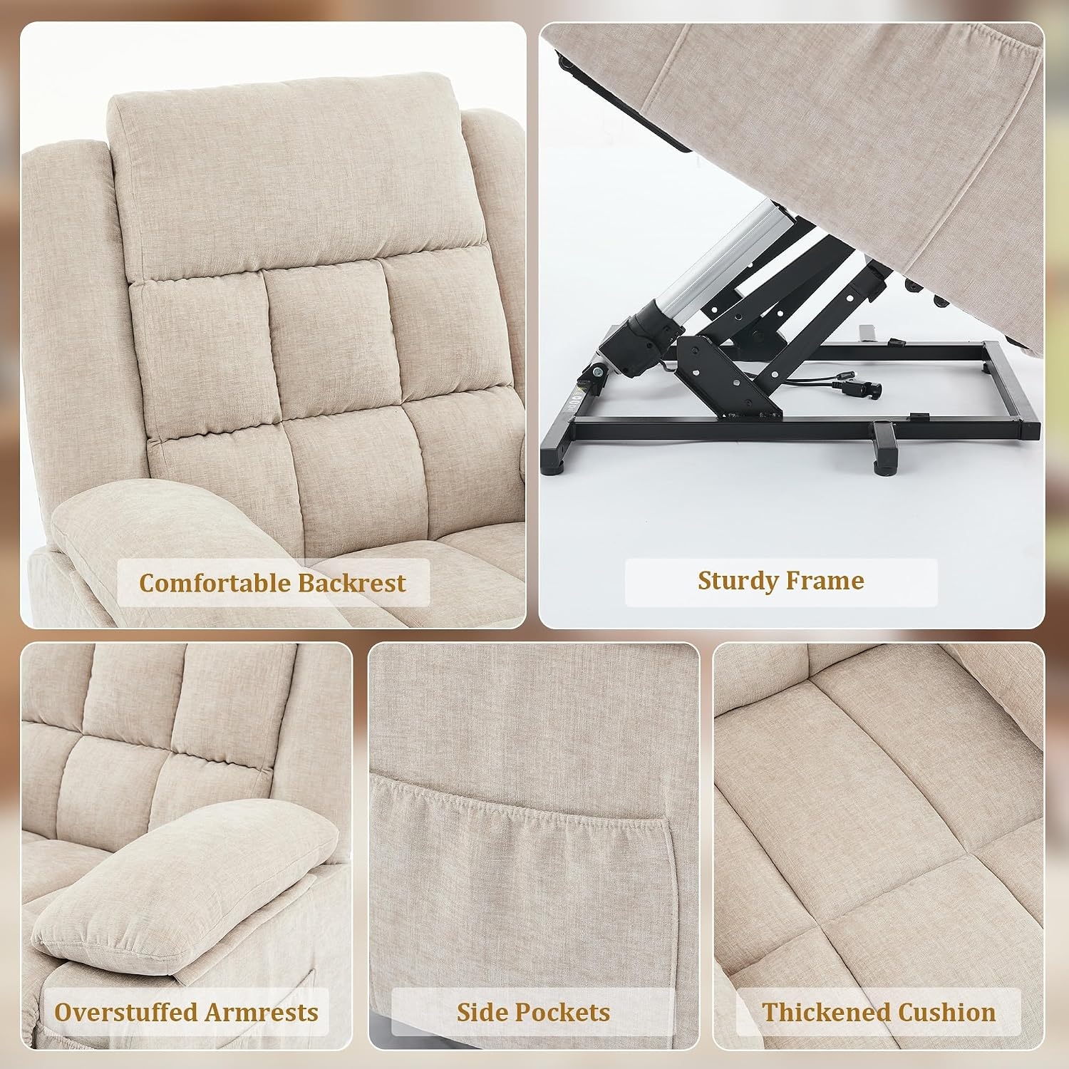 image:imageKorser Power Lift Recliner Chair Electric Lift Recliner for Elderly with Heat and Massage Recliner Single Sofa with Infinite Position Electric Lift Chair for Living Room Bedroom BlackKhaki