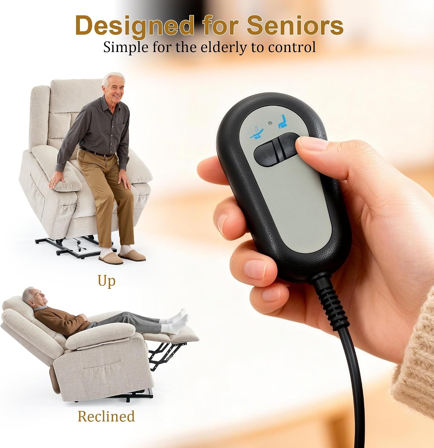 image:imageKorser Power Lift Recliner Chair Electric Lift Recliner for Elderly with Heat and Massage Recliner Single Sofa with Infinite Position Electric Lift Chair for Living Room Bedroom BlackKhaki