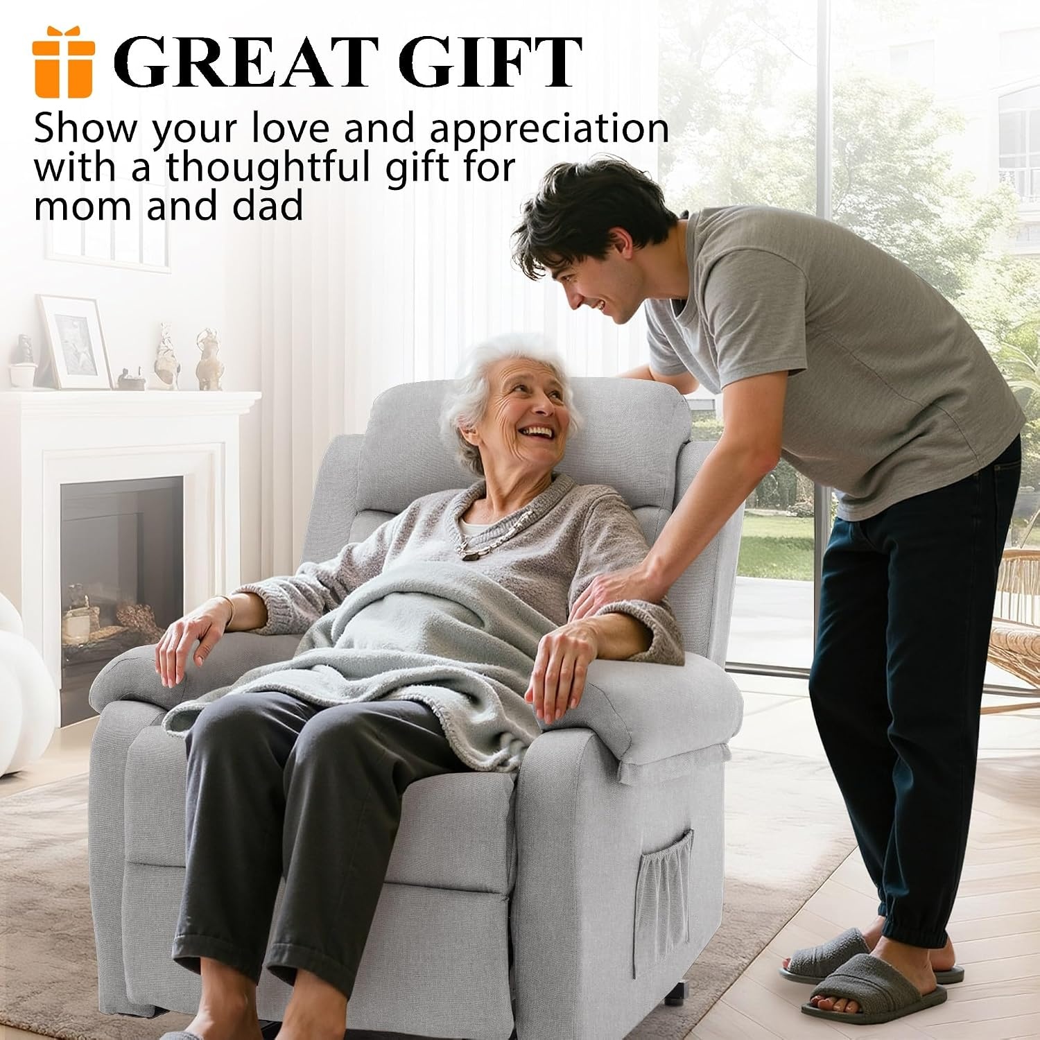 image:imageKorser Power Lift Recliner Chair for Elderly Electric Lift Chair for Adults Small Recliner with Side Pockets for Living Room Reading Room Recliner Saves Your Favorite Position DarkgreyLightgrey