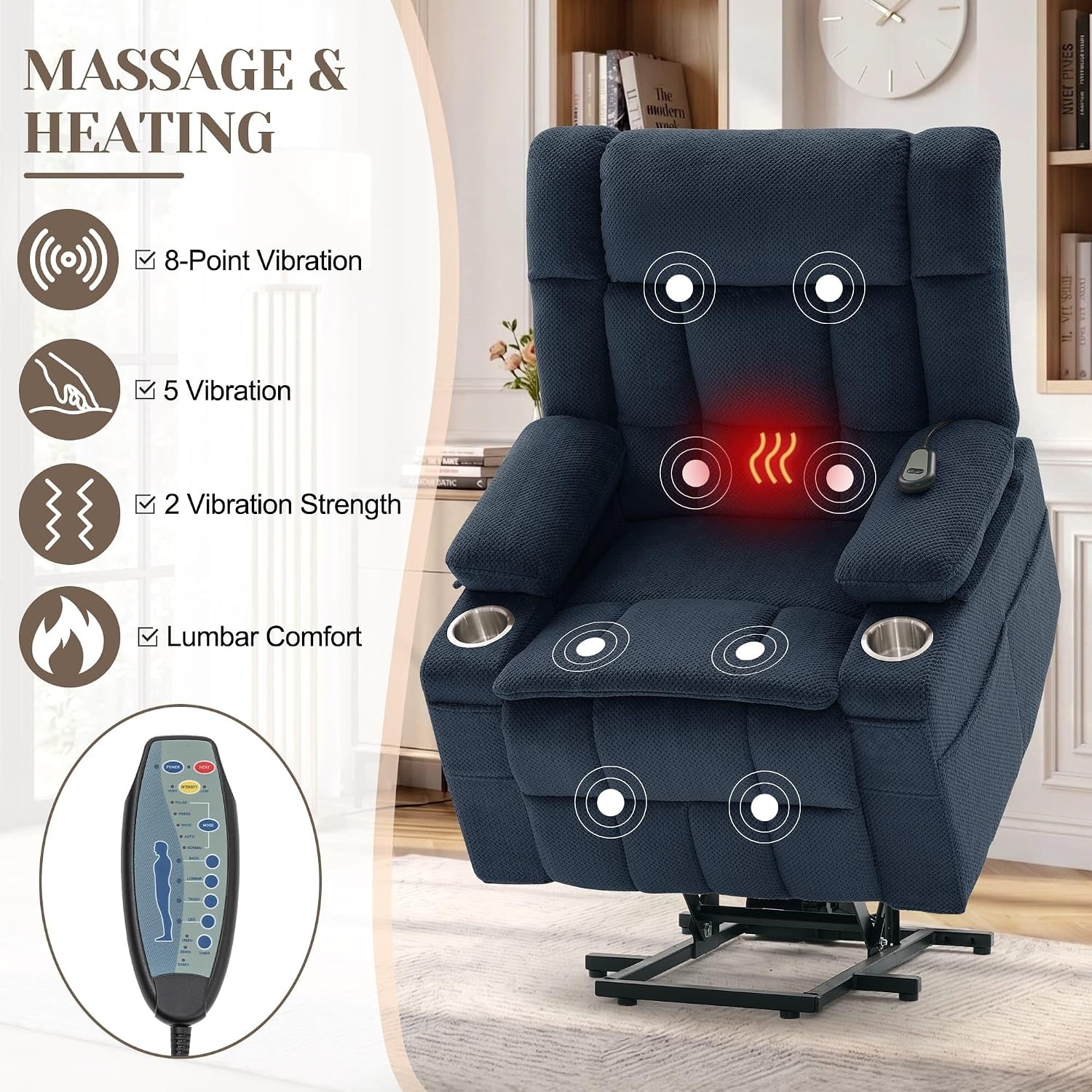 image:imageKorser Power Lift Recliner Chair with Massage and Heat for Elderly Electric Lift Recliner for Adults with 2 Cup Holders 2 Side and 2 Front Pockets Lift Chairs Recliners for Living Room KhakiBlue