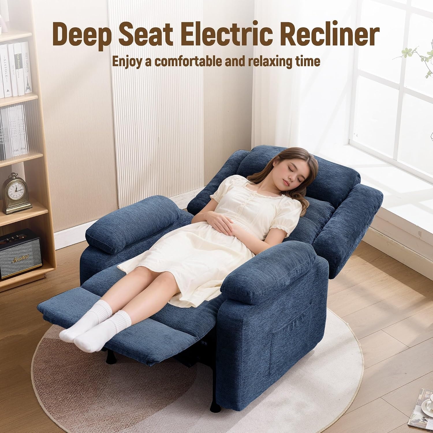 image:imageKorser Power Recliner Chair Living Room Chairs for Adults Oversized Electric Recliner with Side Pockets Chenille Fabric Reclining Chair for Living Room BedroomBlue4