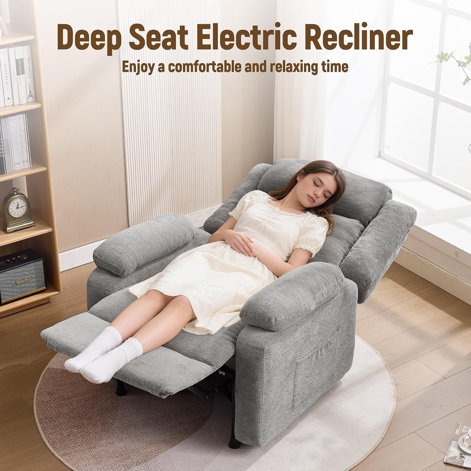 image:imageKorser Power Recliner Chair Living Room Chairs for Adults Oversized Electric Recliner with Side Pockets Chenille Fabric Reclining Chair for Living Room BedroomLightgray1