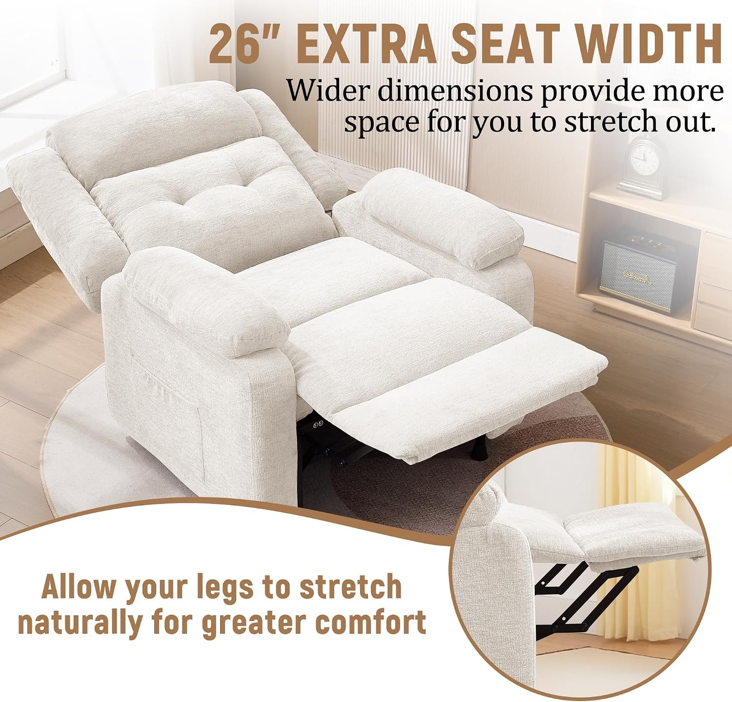 image:imageKorser Power Recliner Chair for Adults Oversized Electric Recliner with Thickened Cushions Chenille Fabric Reclining Chair for Living Room Bedroom GreyWhite