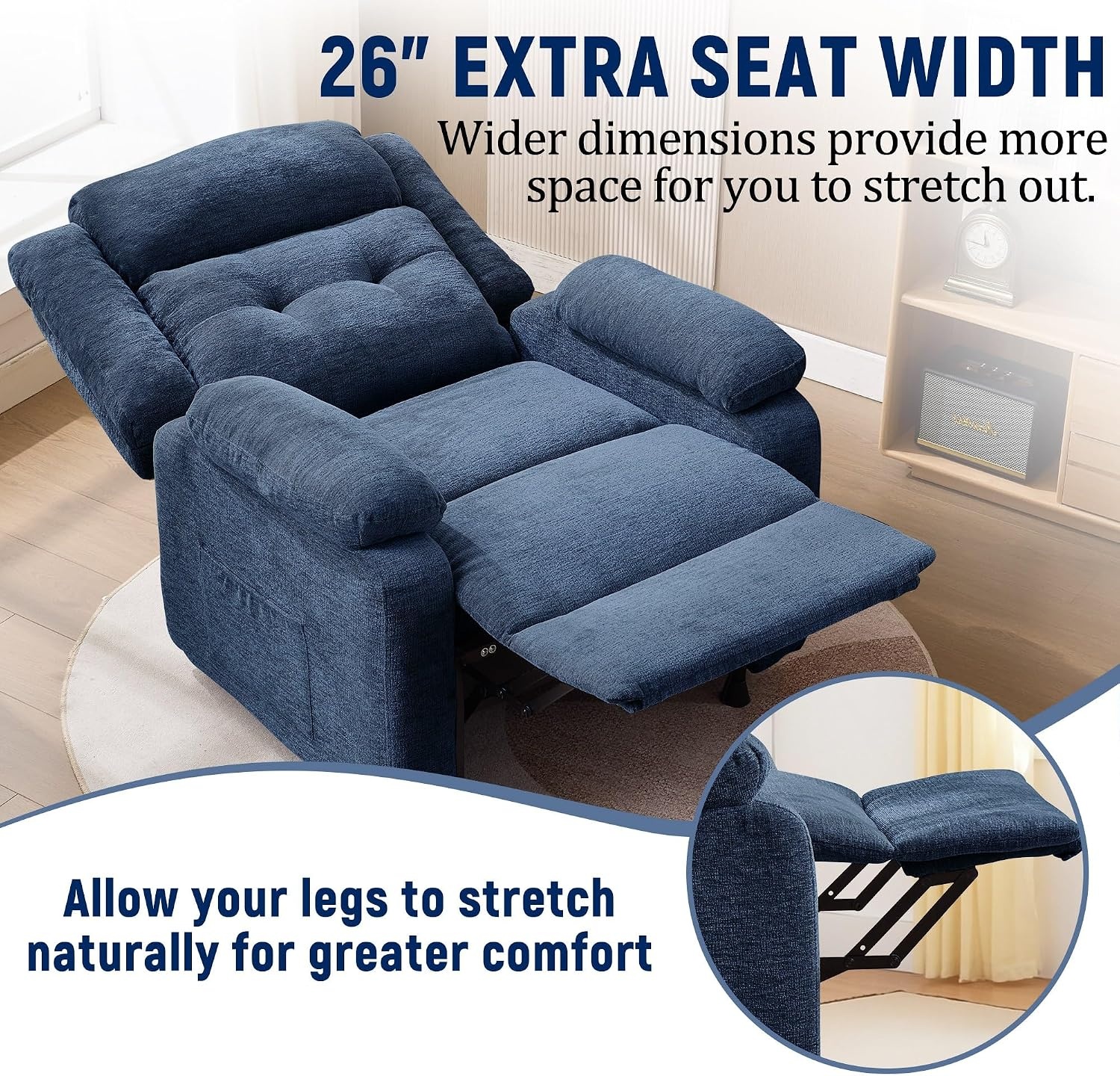 image:imageKorser Power Recliner Chair for Adults Oversized Electric Recliner with Thickened Cushions Chenille Fabric Reclining Chair for Living Room Bedroom GreySeablue