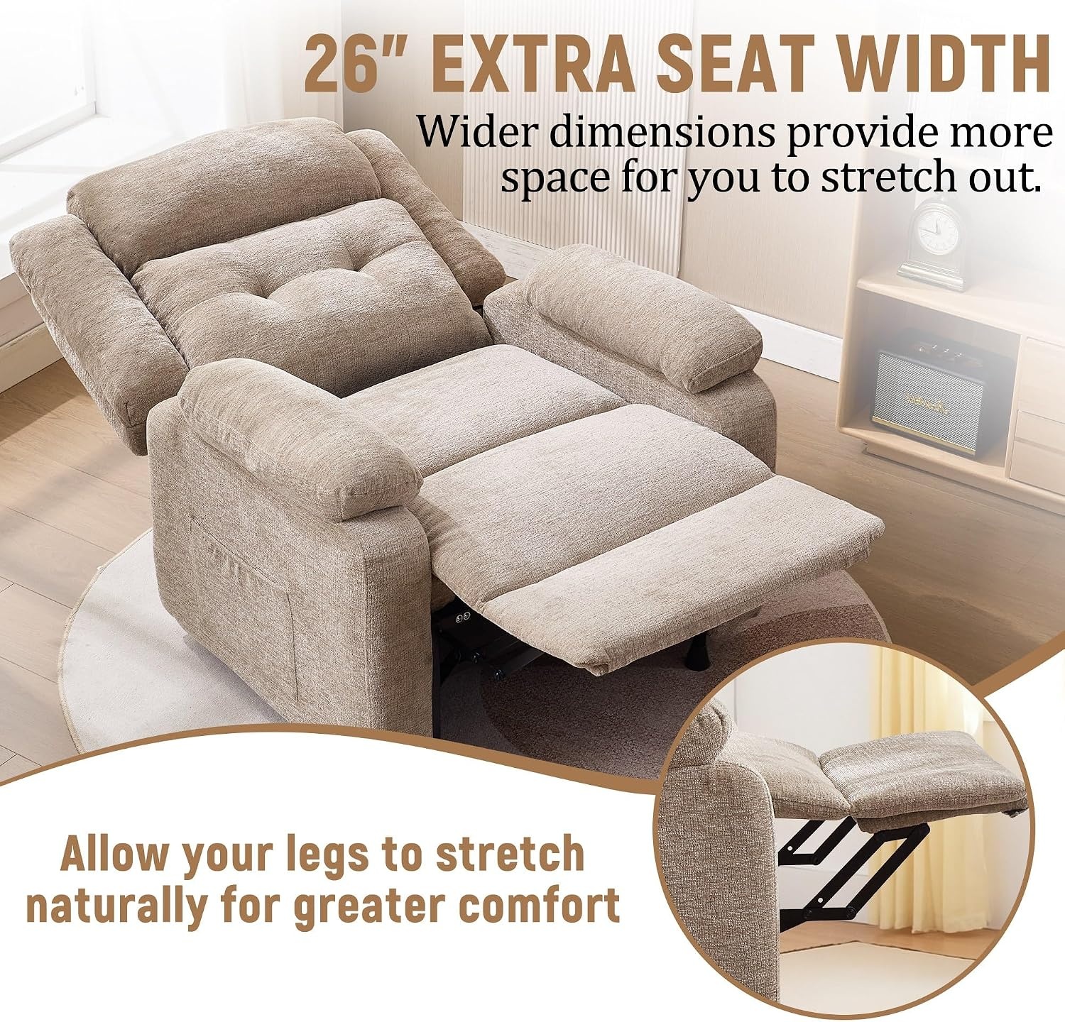 image:imageKorser Power Recliner Chair for Adults Oversized Electric Recliner with Thickened Cushions Chenille Fabric Reclining Chair for Living Room Bedroom GreyCamel