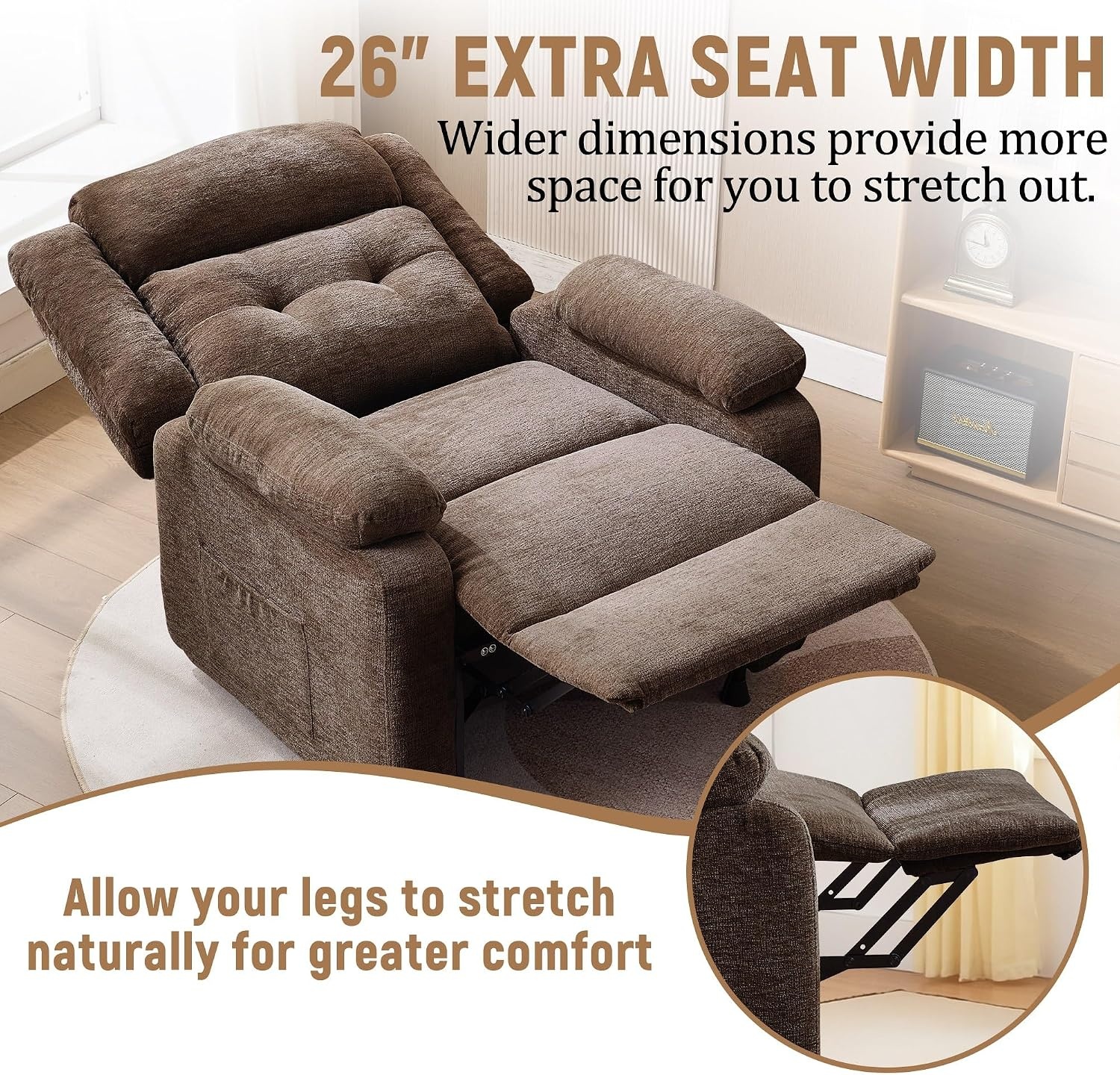 image:imageKorser Power Recliner Chair for Adults Oversized Electric Recliner with Thickened Cushions Chenille Fabric Reclining Chair for Living Room Bedroom GreyDarkbrown