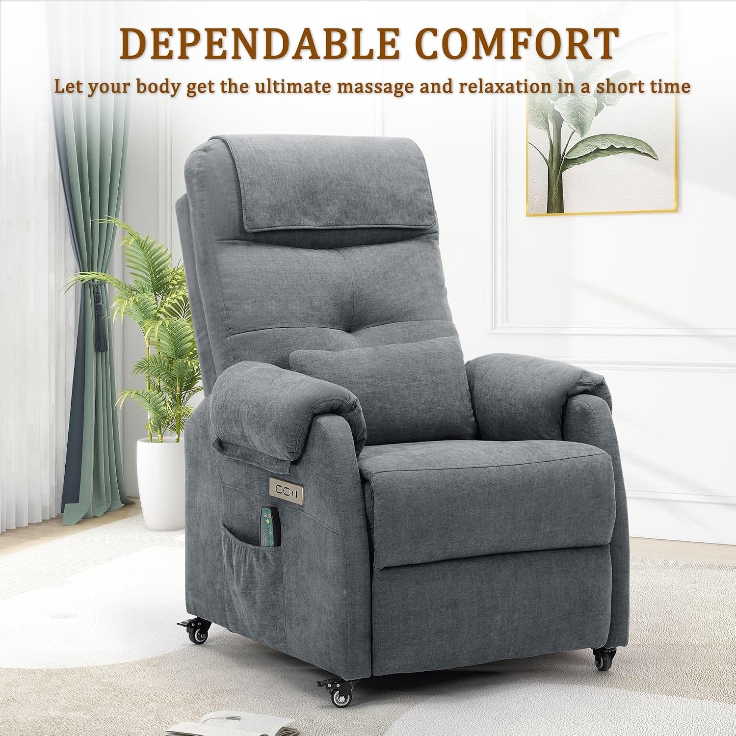 image:imageKorser Power Recliner Chair for Adults Recliner for Small Spaces with Rollers Electric Chair with Massage and Heat USB and TypeC Charge Port Fabric Recliner Chair for Living Room BedroomCharcial Grey
