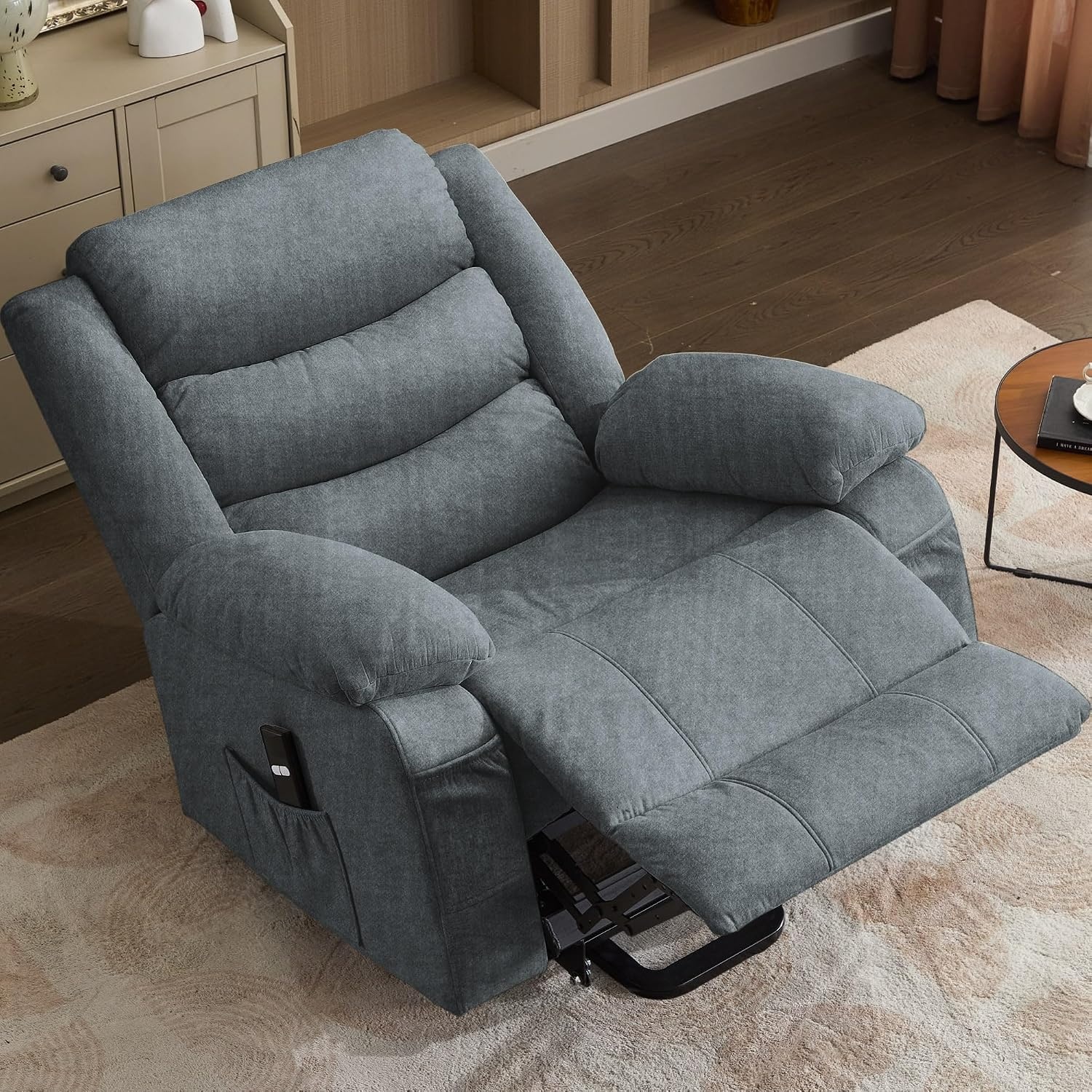 image:imageKorser Power Recliner Chair with Massage and Heating Power Lift Recliner Chair for Elderly and Adults Electric Recliner with Remote Control and Cup Holders for Living Room Linen Fabric BrownLeaden Grey