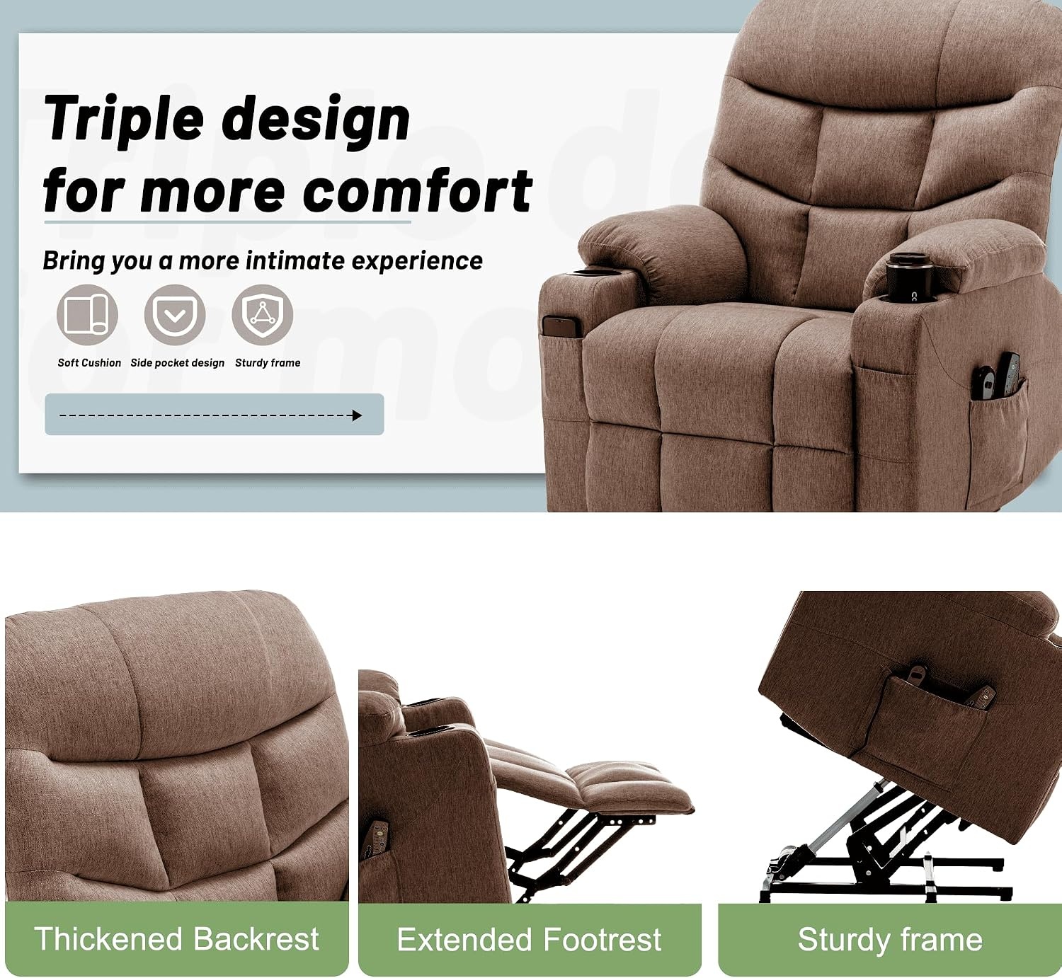 image:imageKorser Power Recliner Chair with Massage and Heating Power Lift Recliner Chair for Elderly and Adults Electric Recliner with Remote Control and Cup Holders for Living Room Linen Fabric BrownBrown