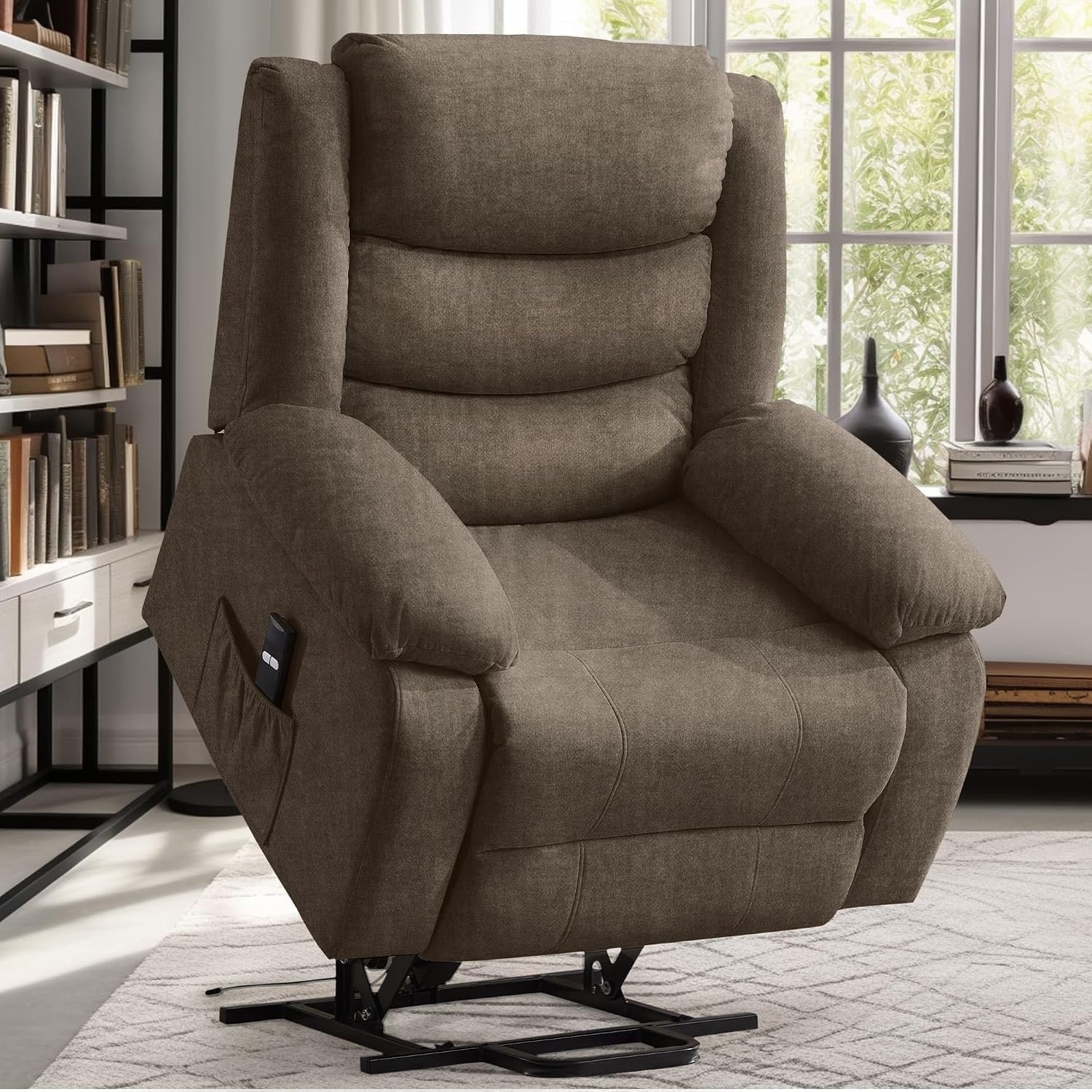 image:imageKorser Power Recliner Chair with Massage and Heating Power Lift Recliner Chair for Elderly and Adults Electric Recliner with Remote Control and Cup Holders for Living Room Linen Fabric BrownBrown