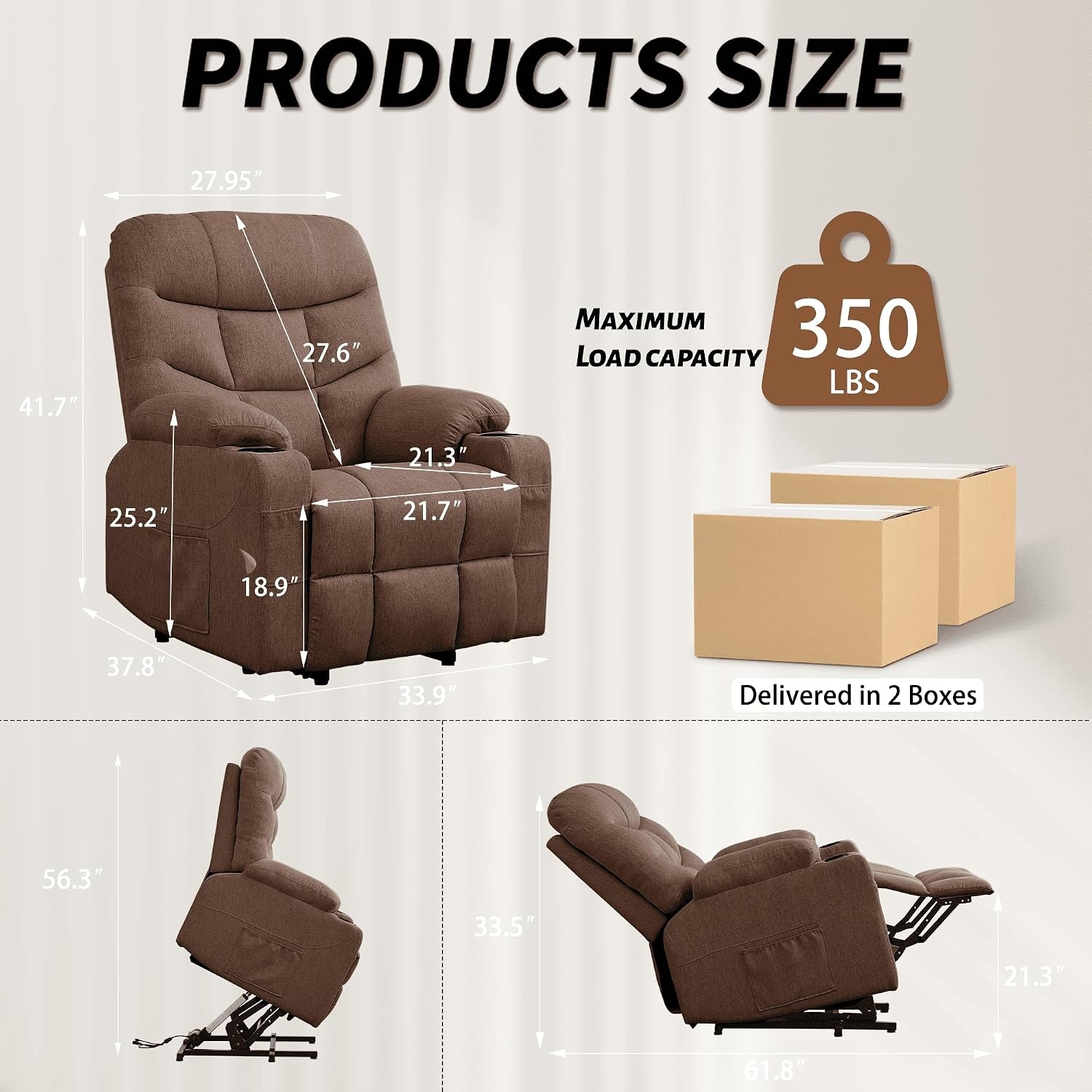 image:imageKorser Power Recliner Chair with Massage and Heating Power Lift Recliner Chair for Elderly and Adults Electric Recliner with Remote Control and Cup Holders for Living Room Linen Fabric BrownBrown
