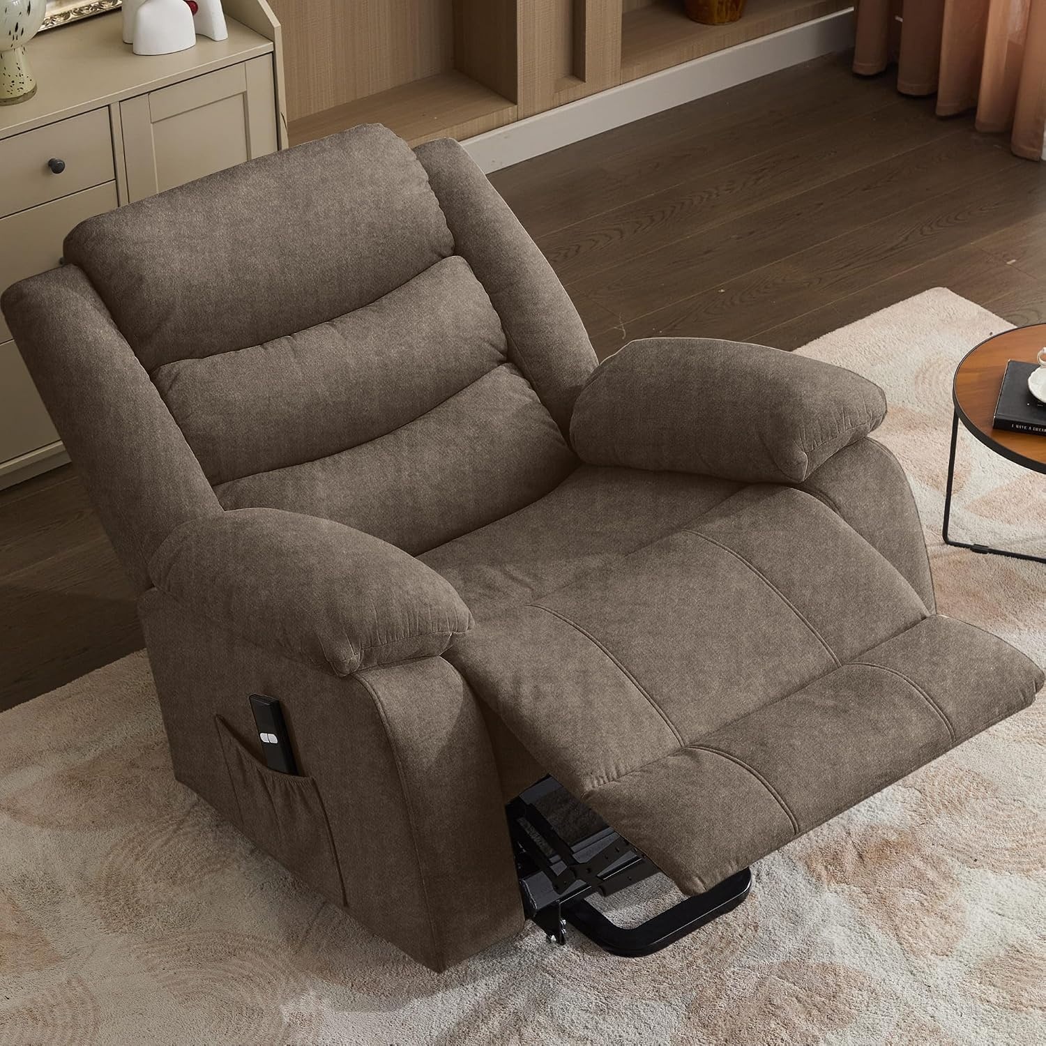 image:imageKorser Power Recliner Chair with Massage and Heating Power Lift Recliner Chair for Elderly and Adults Electric Recliner with Remote Control and Cup Holders for Living Room Linen Fabric BrownBrown