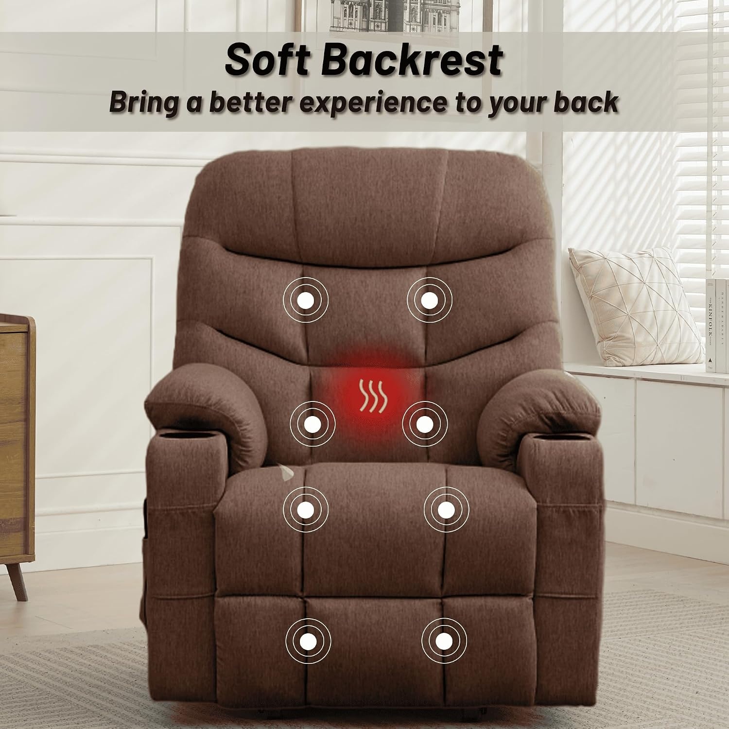 image:imageKorser Power Recliner Chair with Massage and Heating Power Lift Recliner Chair for Elderly and Adults Electric Recliner with Remote Control and Cup Holders for Living Room Linen Fabric BrownBrown
