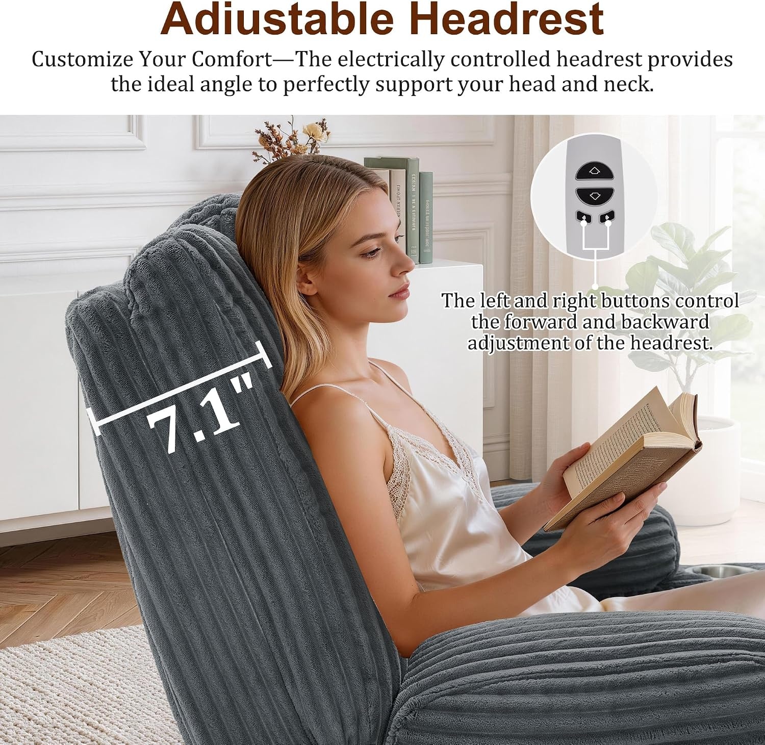 image:imageKorser Power Swivel Rocker Recliner with Dual Motor Adjustable Headrest for Adults Oversized 24 Wide Seat Glider Rocking Chair with Massage amp Heat Corduroy Electric Recliner with USBampTypeC BeigeCharcoal Grey