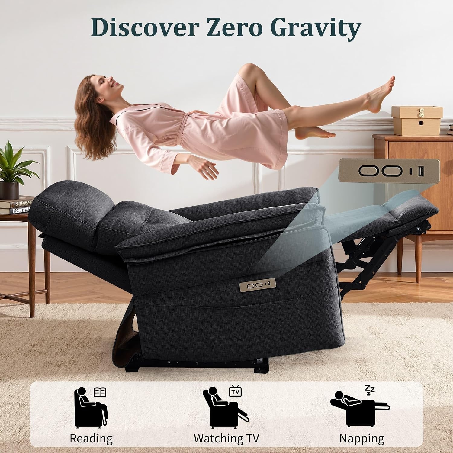 image:imageKorser Power Zero Gravity Recliner Chairs for Adults Wall Hugger RV Recliner with USB amp TypeC Charging Ports Electric Power Recliner Chair for Living Room Home Theater Seating BedroomGrey
