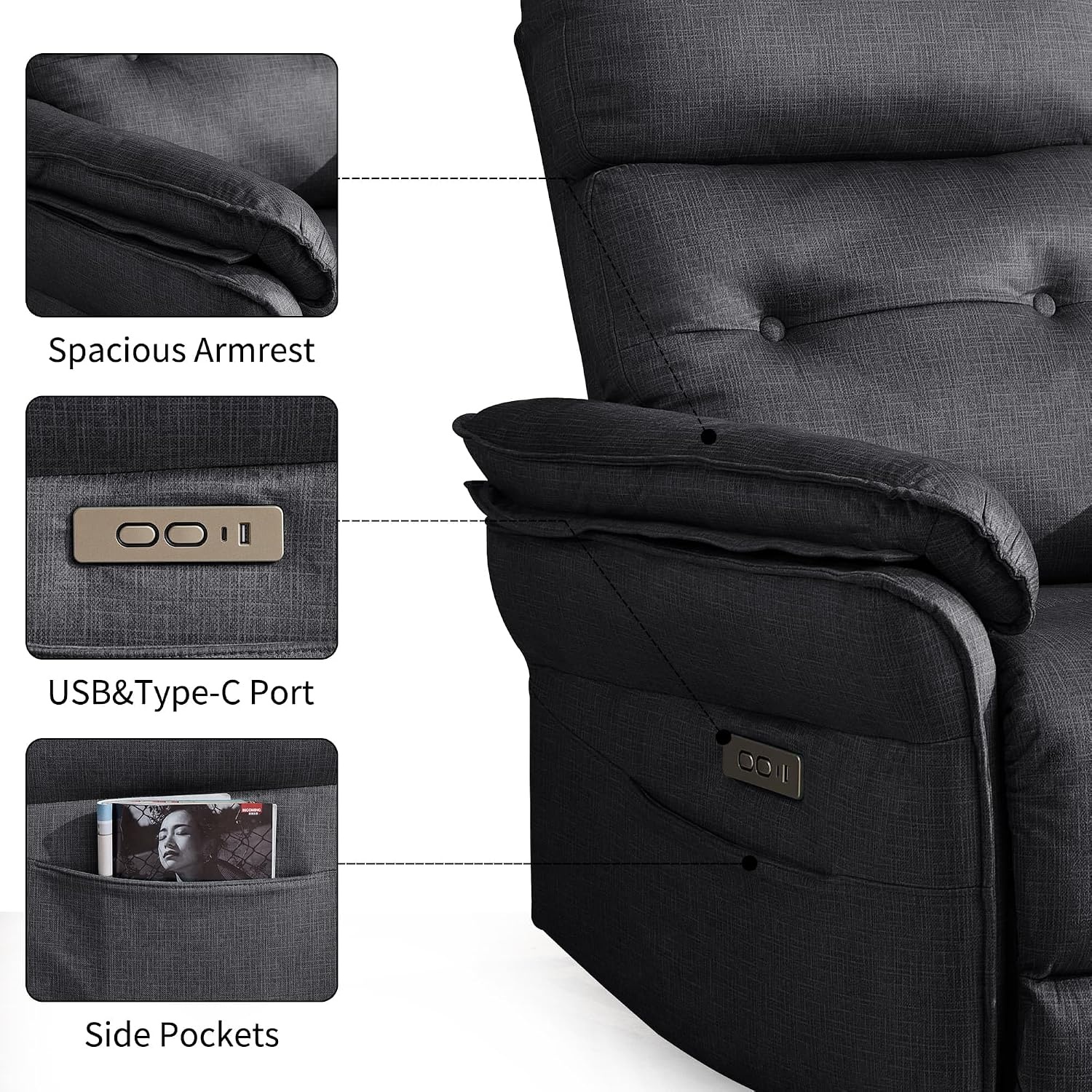 image:imageKorser Power Zero Gravity Recliner Chairs for Adults Wall Hugger RV Recliner with USB amp TypeC Charging Ports Electric Power Recliner Chair for Living Room Home Theater Seating BedroomGrey
