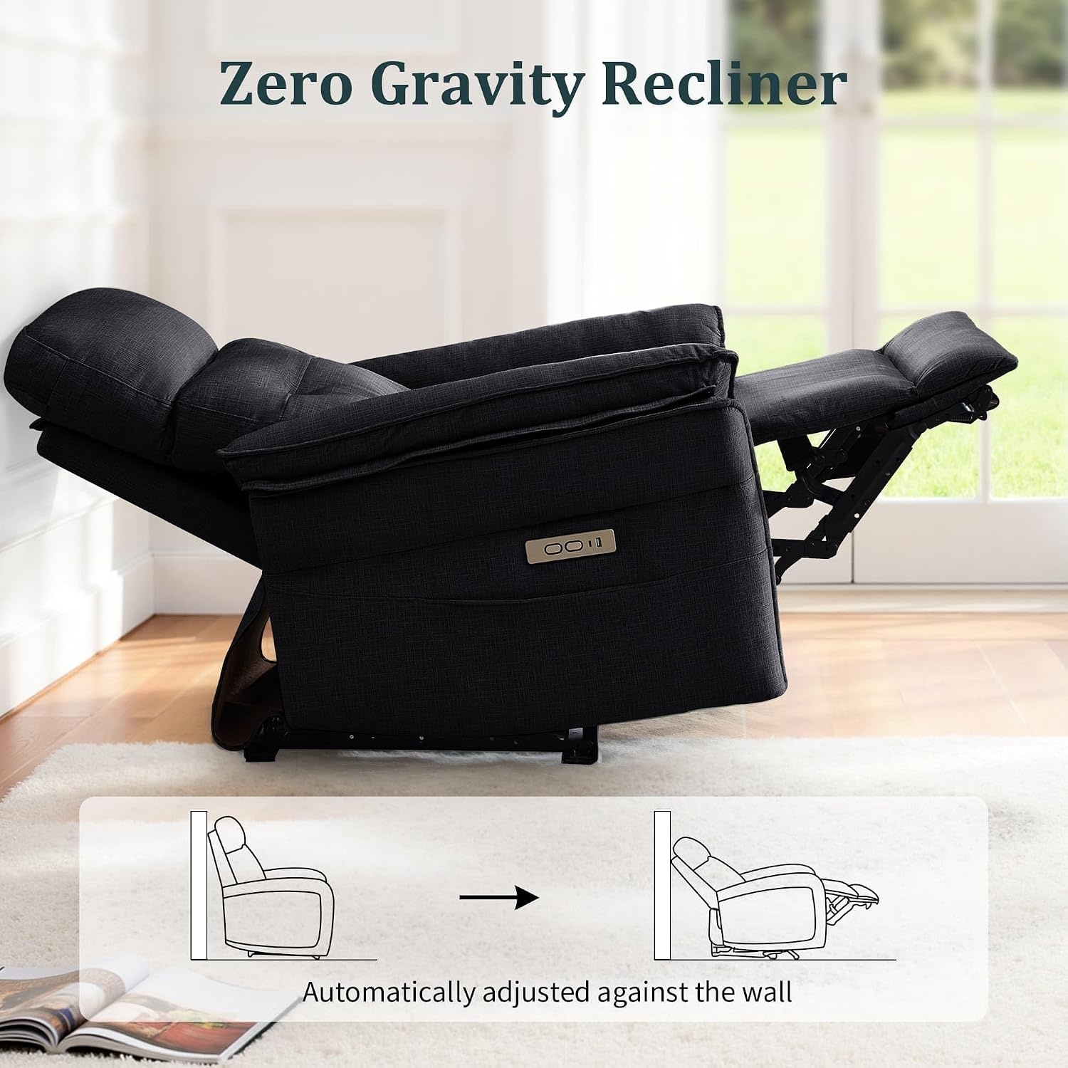 image:imageKorser Power Zero Gravity Recliner Chairs for Adults Wall Hugger RV Recliner with USB amp TypeC Charging Ports Electric Power Recliner Chair for Living Room Home Theater Seating BedroomBlack