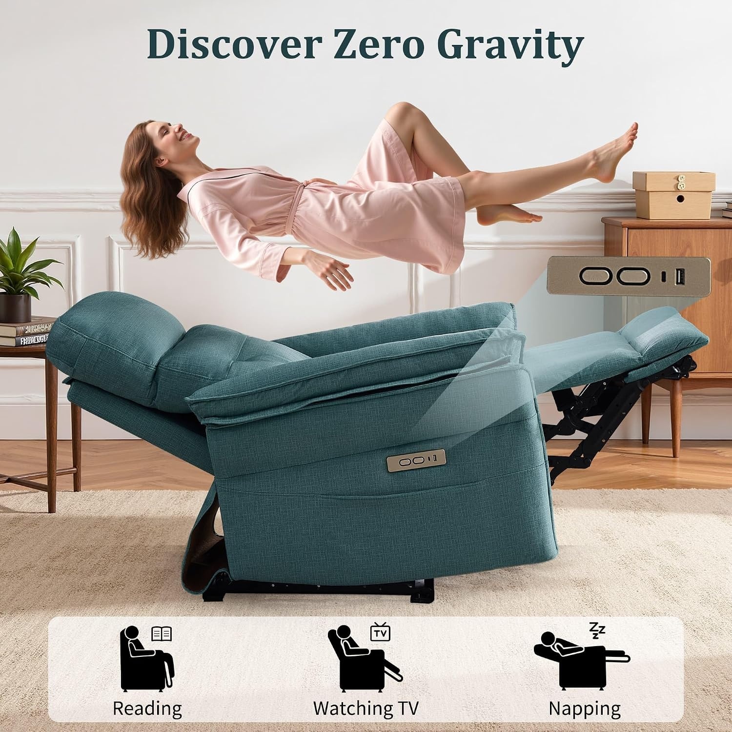 image:imageKorser Power Zero Gravity Recliner Chairs for Adults Wall Hugger RV Recliner with USB amp TypeC Charging Ports Electric Power Recliner Chair for Living Room Home Theater Seating BedroomTeal