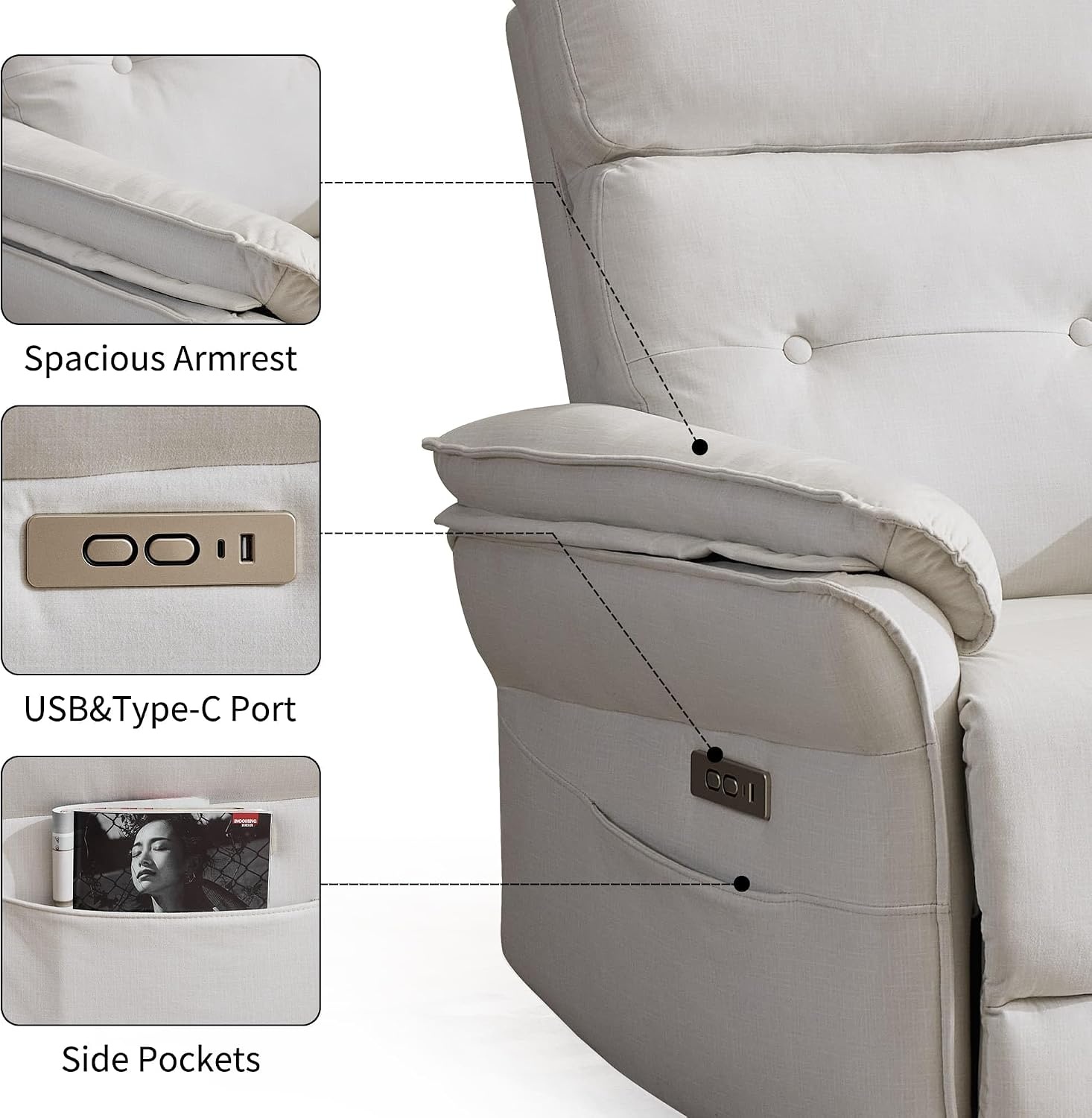 image:imageKorser Power Zero Gravity Recliner Chairs for Adults Wall Hugger RV Recliner with USB amp TypeC Charging Ports Electric Power Recliner Chair for Living Room Home Theater Seating BedroomBeige