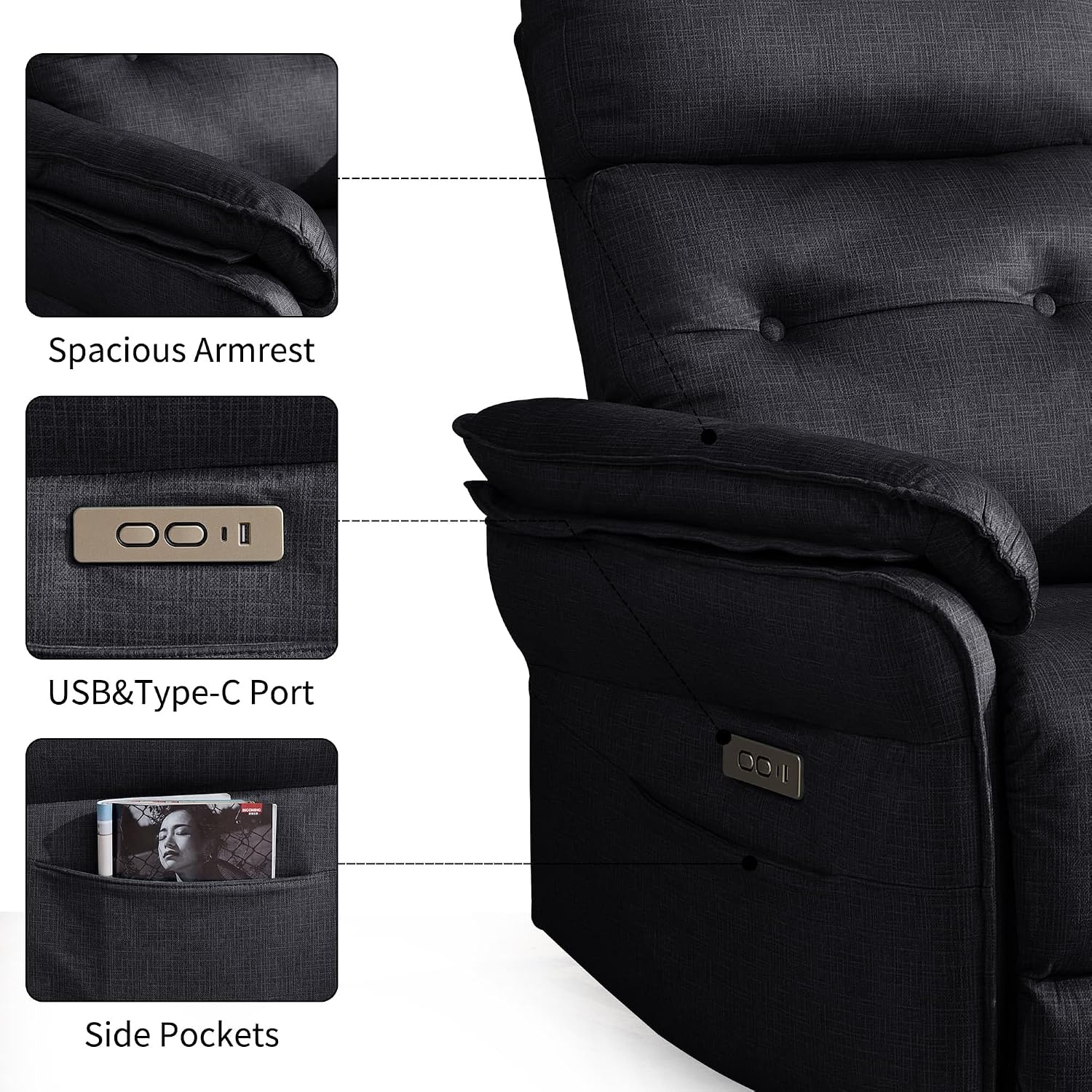 image:imageKorser Power Zero Gravity Recliner Chairs for Adults Wall Hugger RV Recliner with USB amp TypeC Charging Ports Electric Power Recliner Chair for Living Room Home Theater Seating BedroomBlack