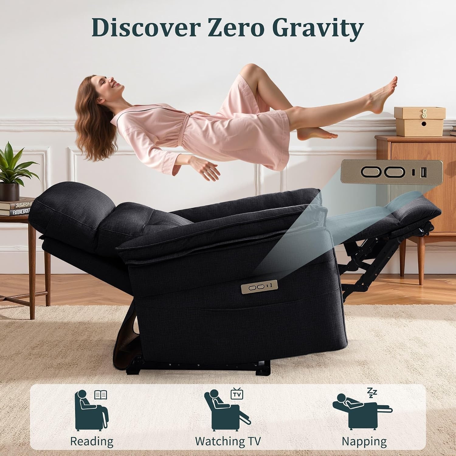 image:imageKorser Power Zero Gravity Recliner Chairs for Adults Wall Hugger RV Recliner with USB amp TypeC Charging Ports Electric Power Recliner Chair for Living Room Home Theater Seating BedroomBlack