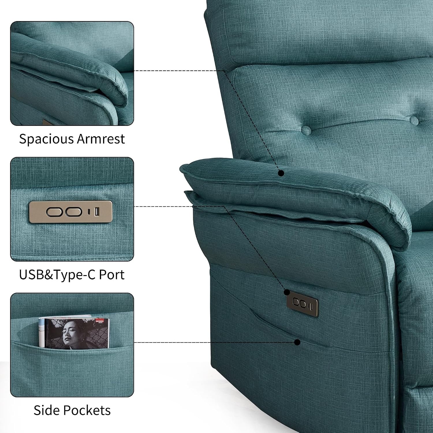 image:imageKorser Power Zero Gravity Recliner Chairs for Adults Wall Hugger RV Recliner with USB amp TypeC Charging Ports Electric Power Recliner Chair for Living Room Home Theater Seating BedroomTeal