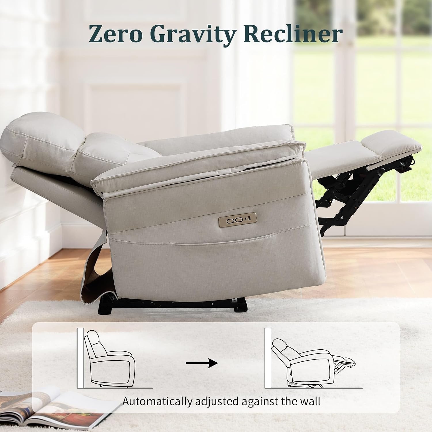 image:imageKorser Power Zero Gravity Recliner Chairs for Adults Wall Hugger RV Recliner with USB amp TypeC Charging Ports Electric Power Recliner Chair for Living Room Home Theater Seating BedroomBeige