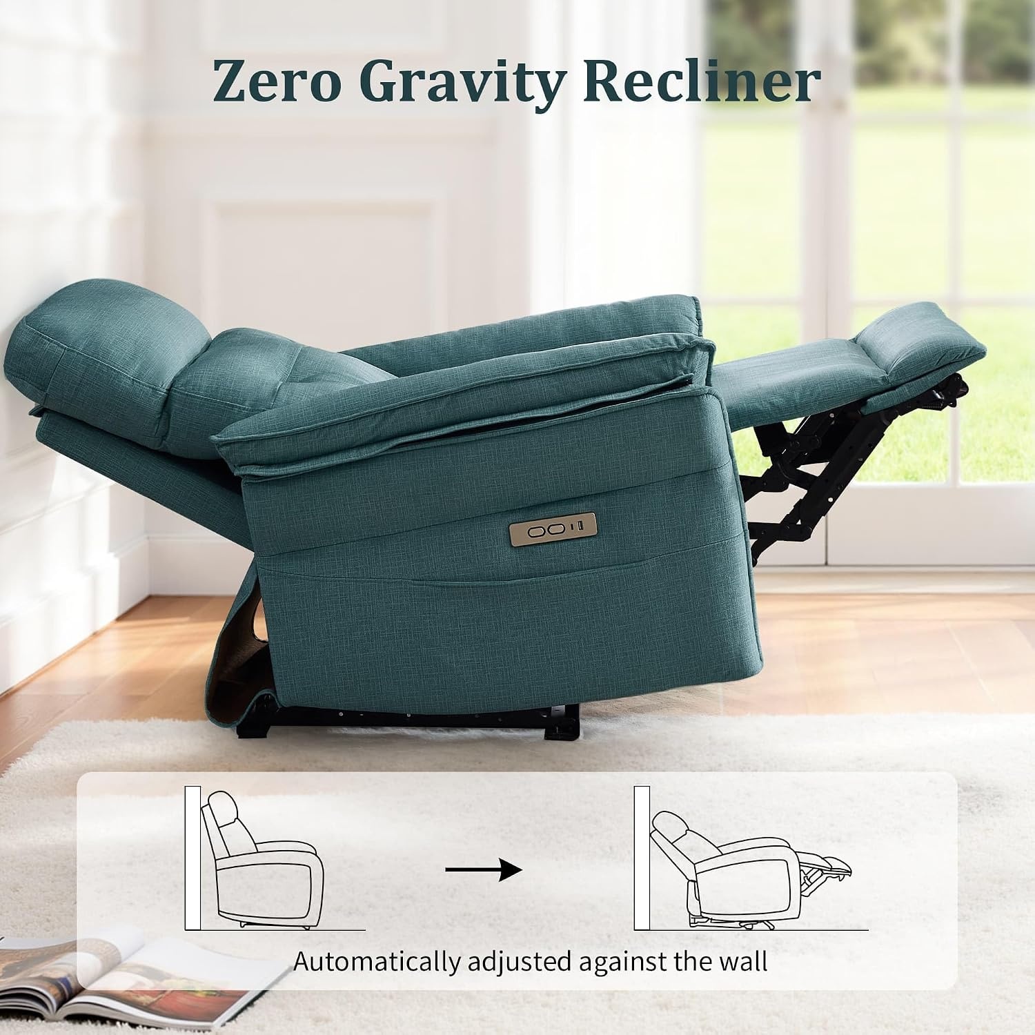 image:imageKorser Power Zero Gravity Recliner Chairs for Adults Wall Hugger RV Recliner with USB amp TypeC Charging Ports Electric Power Recliner Chair for Living Room Home Theater Seating BedroomTeal