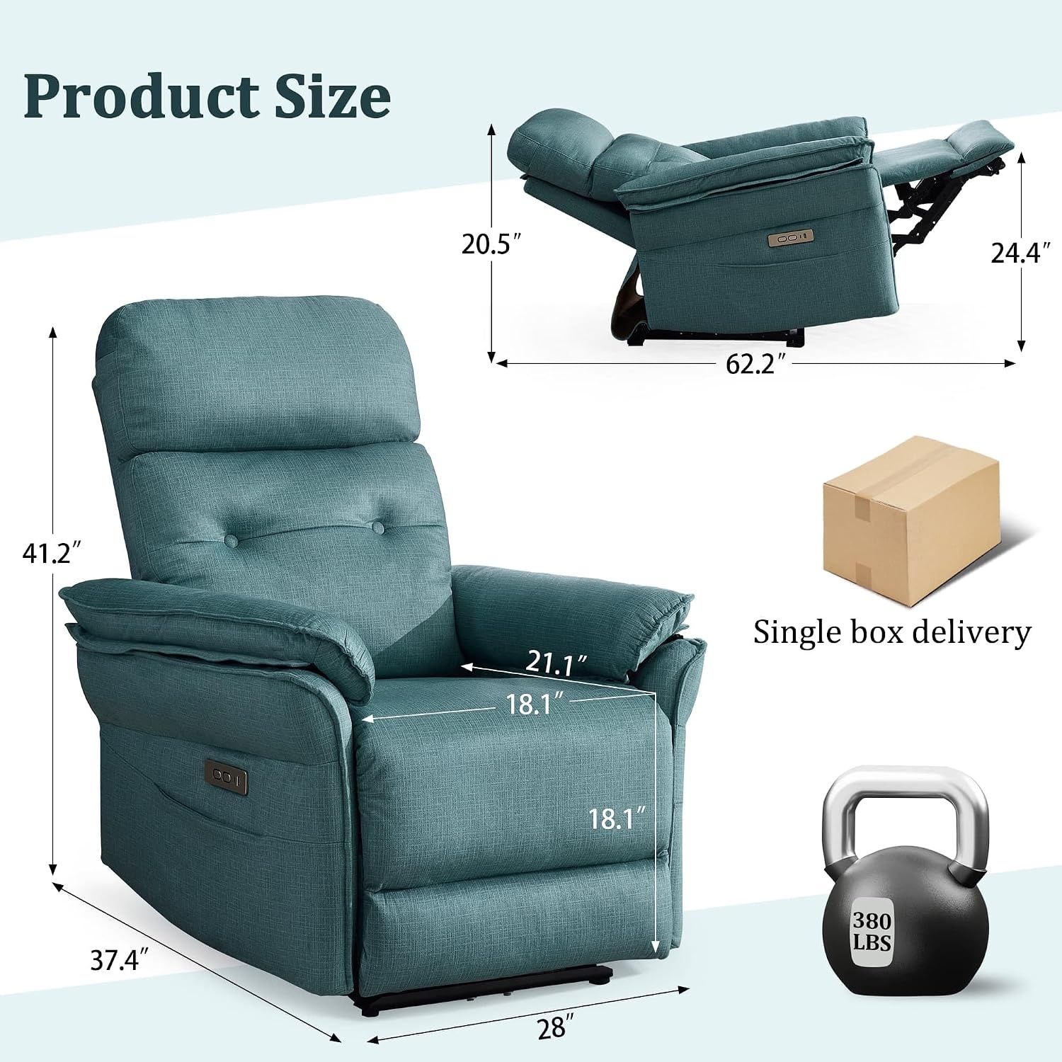 image:imageKorser Power Zero Gravity Recliner Chairs for Adults Wall Hugger RV Recliner with USB amp TypeC Charging Ports Electric Power Recliner Chair for Living Room Home Theater Seating BedroomTeal