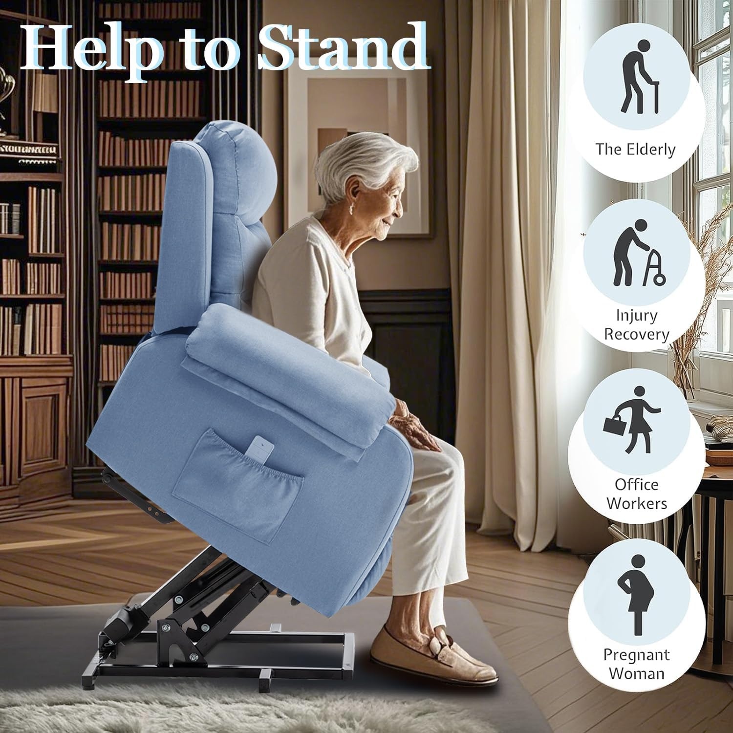 image:imageKorser Recliner Chair for Adults Power Lift Reclining Chair for Elderly Small Recliner with Assist for Seniors Electric Single Lift Sofa with Memory Function for Living Room Reading Room Blue