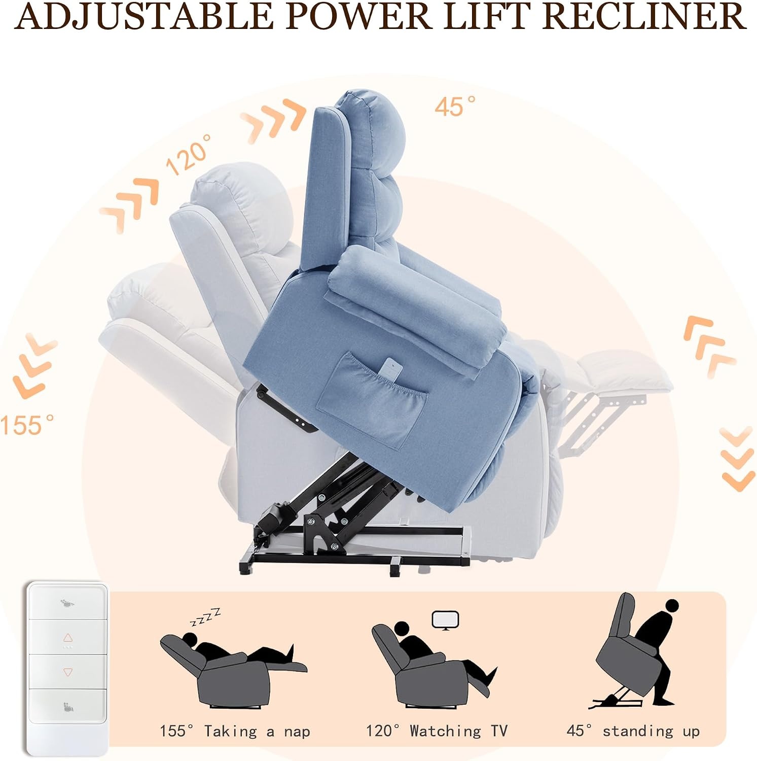 image:imageKorser Recliner Chair for Adults Power Lift Reclining Chair for Elderly Small Recliner with Assist for Seniors Electric Single Lift Sofa with Memory Function for Living Room Reading Room Blue
