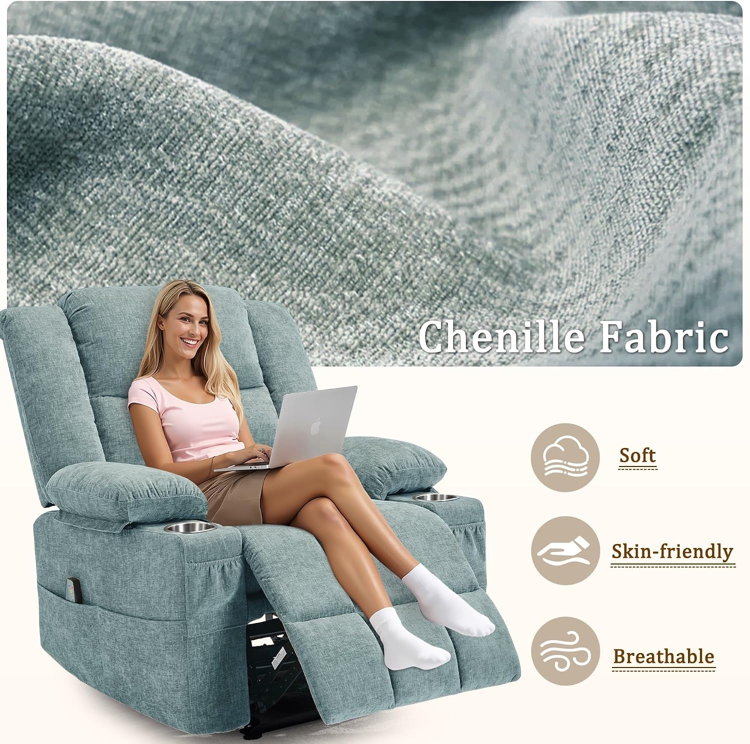 image:imageKorser Recliner Chair for Adults Wall Hugger RV Recliner with Massage and Heating ZeroGravity Recliners Electric Power Recliner Chair for Living Room Bedroom Home Theater Seating DarkgreyLake Blue