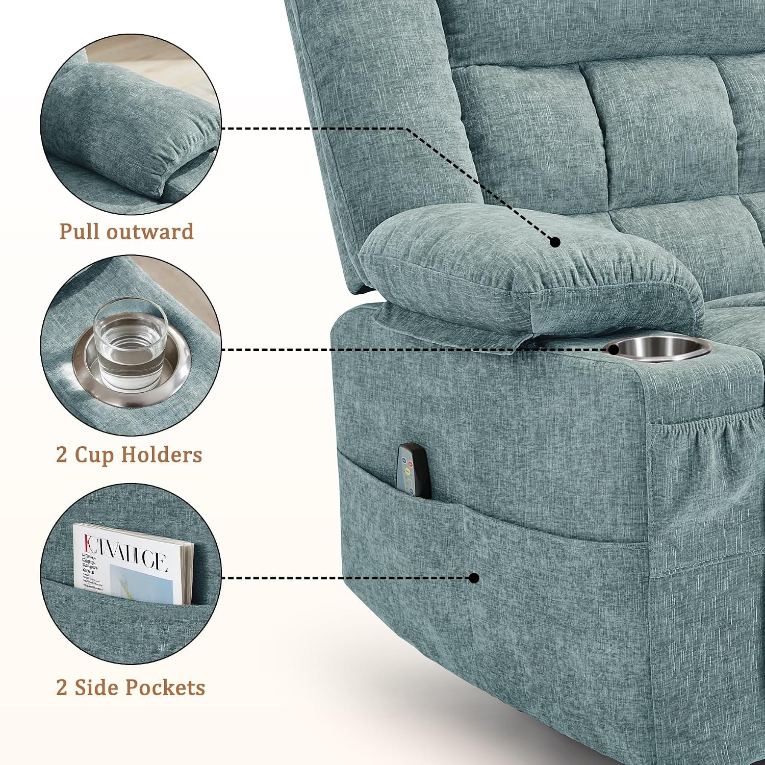 image:imageKorser Recliner Chair for Adults Wall Hugger RV Recliner with Massage and Heating ZeroGravity Recliners Electric Power Recliner Chair for Living Room Bedroom Home Theater Seating DarkgreyLake Blue